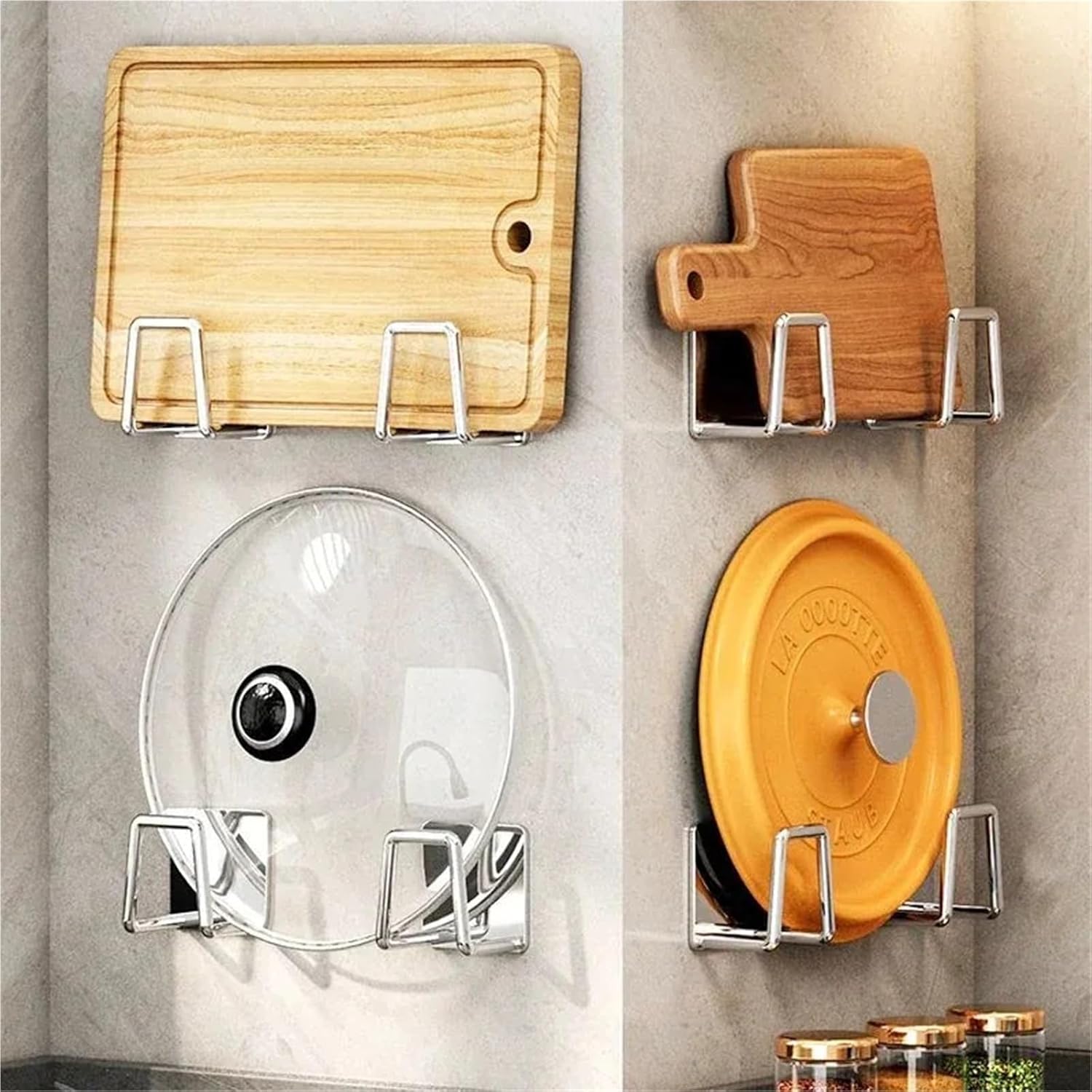 Stainless Steel Sponge Holder Spoon Pot Clips Self Adhesive Kitchen Storage Organizer Gadgetsa(Silver)