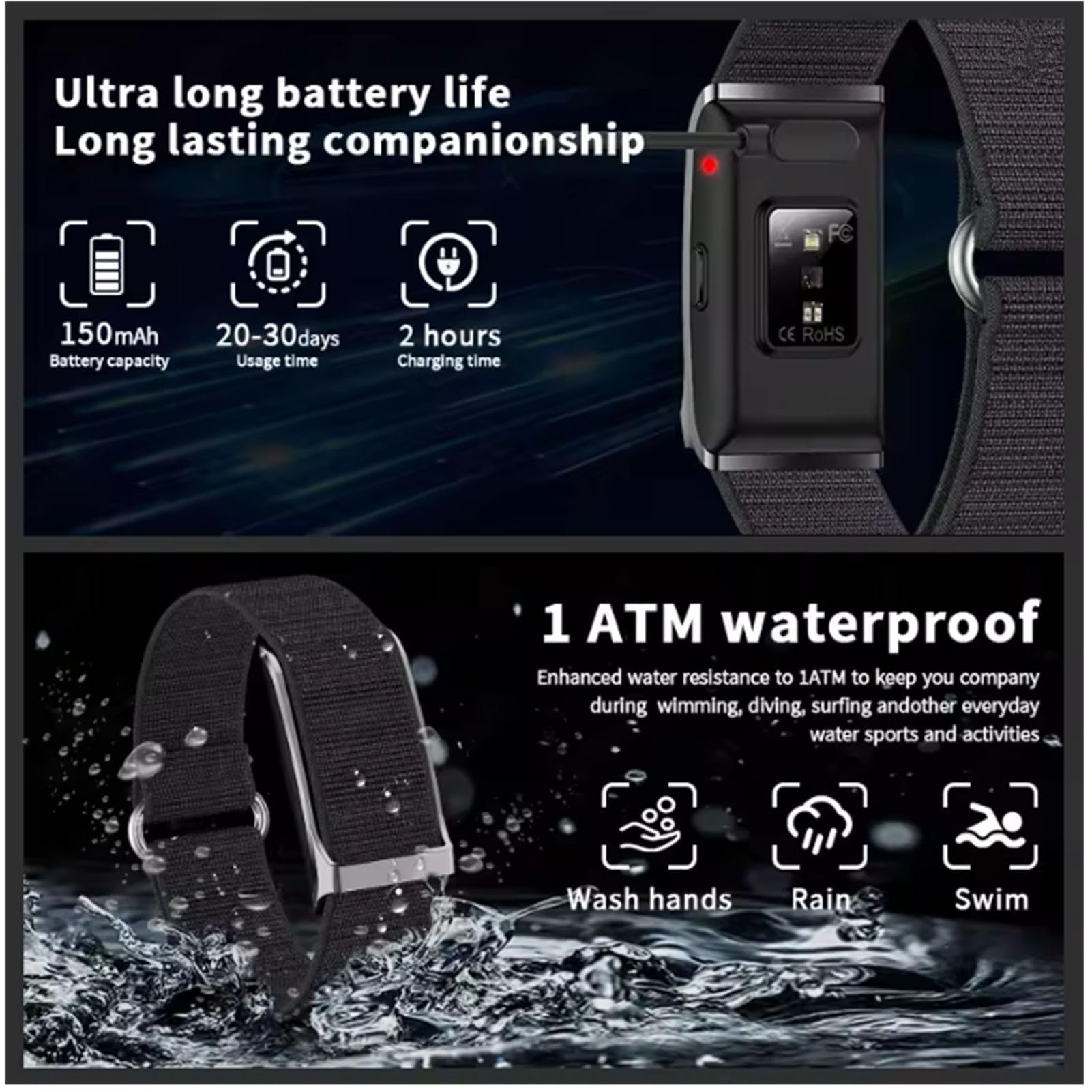 Sxhlseller Tracker Fitness per Uomini e Donne, Braccialetto Intelligente con Tracker di attività e Monitor per il Sonno, 127 modalità Sportive, 10 M a Prova di Acqua, Durata della Batteria (BLACK)
