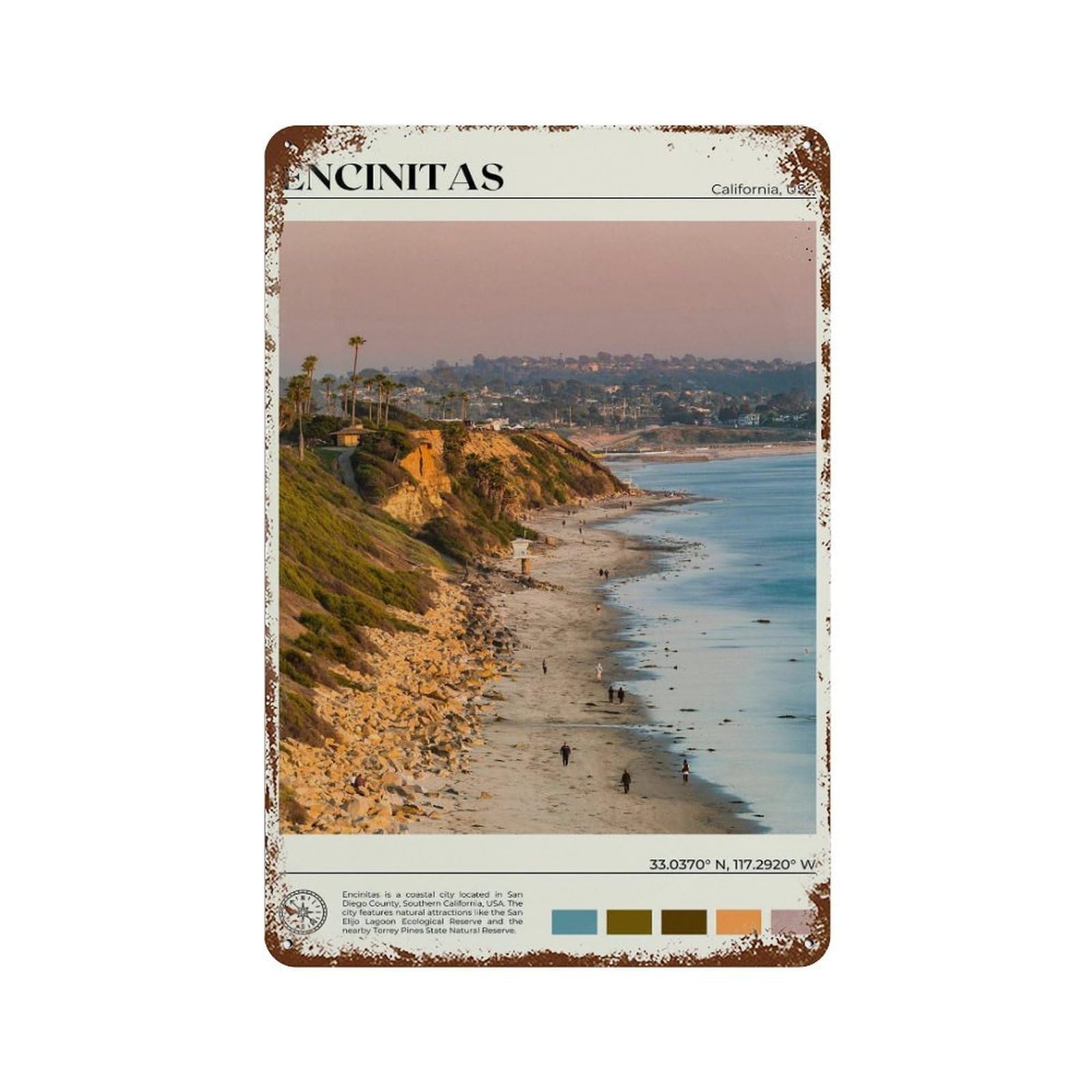xiaoxiaoshen Real Photo Encinitas California Wall Decor Art Metal Tin Poster Modern Home Decor Art Home Bar Shop Decorations Vintage Sign 30x20cm