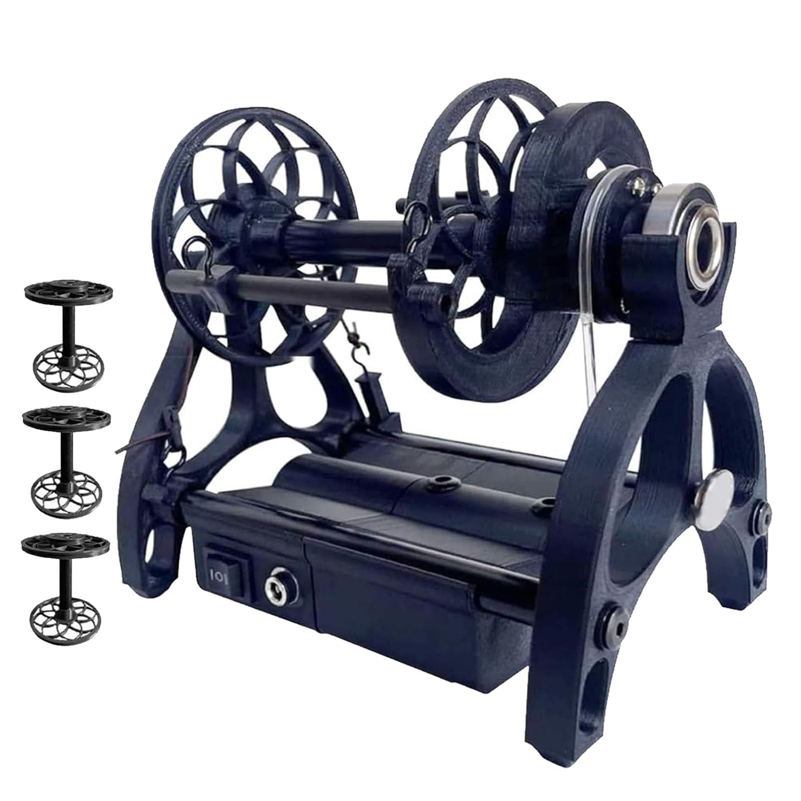 Filatoio Elettrico, Macchina per Filatura Automatica A 12V, con 3 Piccole Bobine, velocità Regolabile 800 Giri/min, capacità 4 Once, per Tessitura di Filati, Processo di Filatura Mista,Black