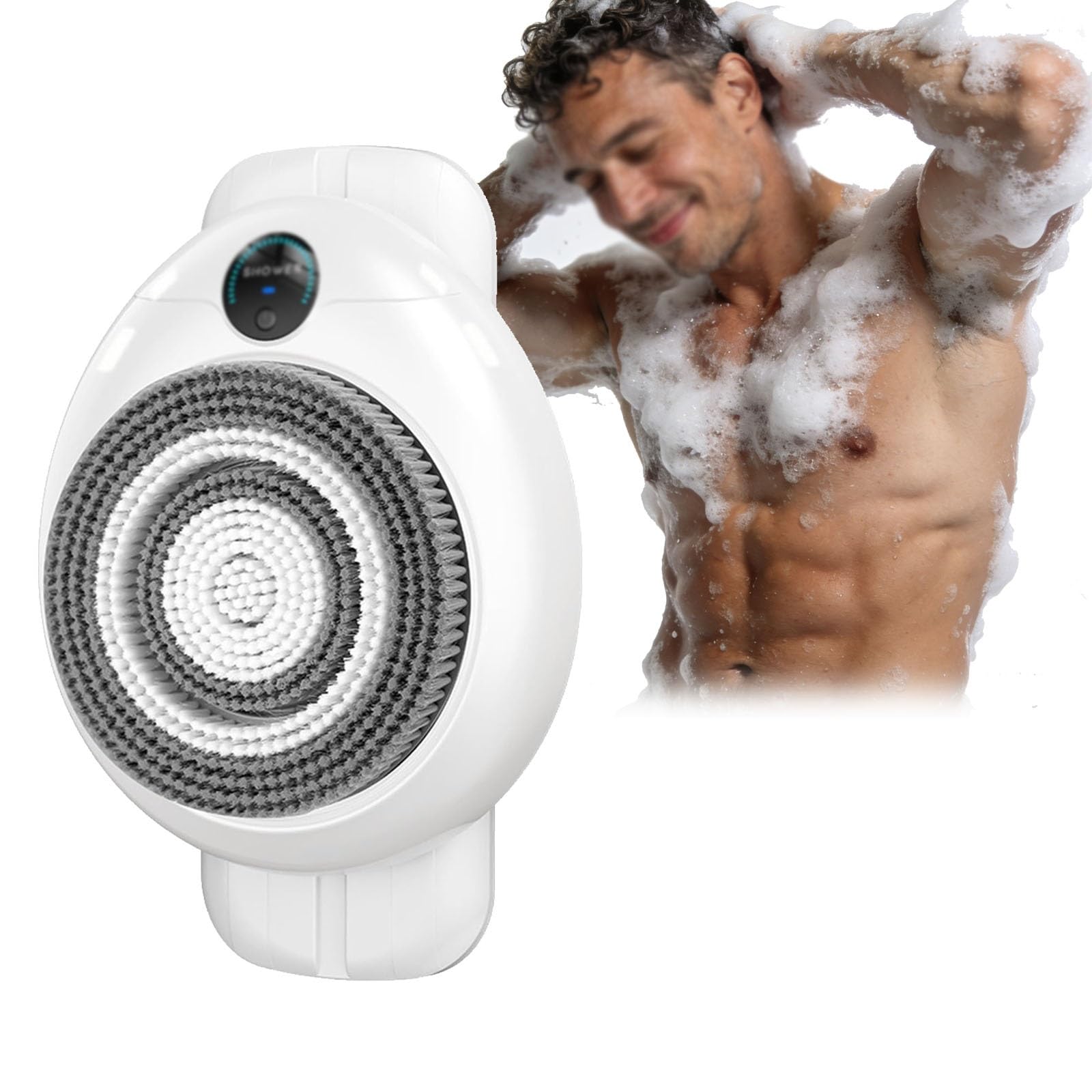 Cepillo de ducha eléctrico resistente al agua, cepillo de ducha giratorio de velocidad ajustable, cepillo de espalda para ducha eléctrico resistente al agua