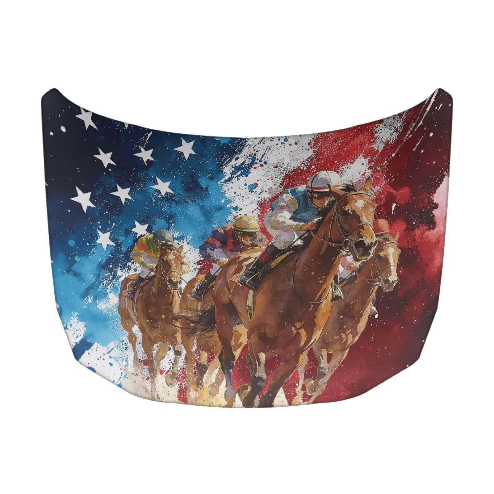 Car Hood Cover Stretchable Auto Hoods Wraps Waterproof American Flag Horse Racing Auto Exterior Accessories for Compact Sedans SUVs Trucks Minivans (59×39 Inch)