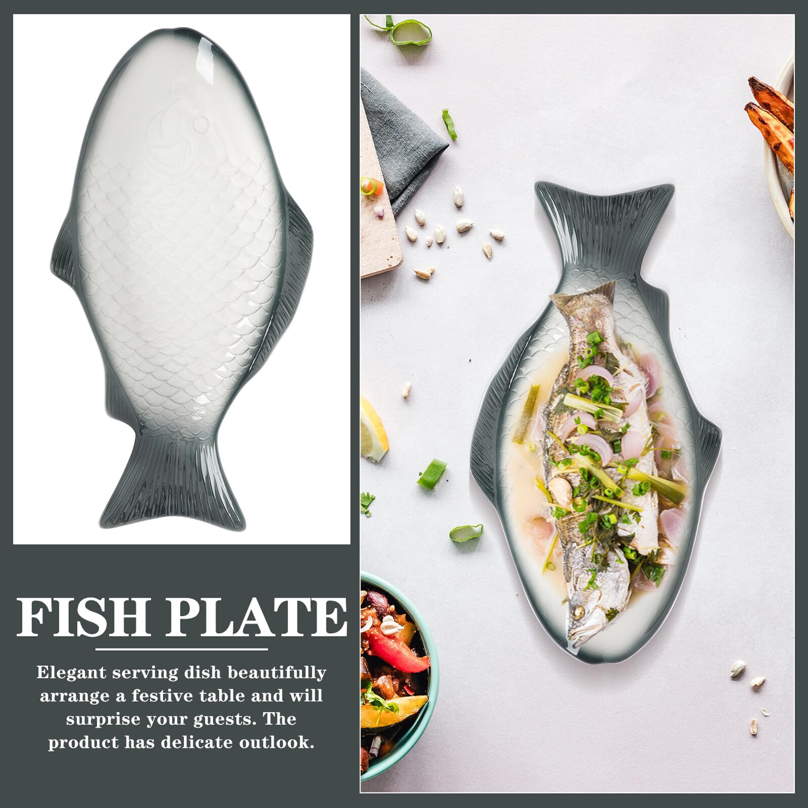 Toyvian Plato De Pescado De Cerámica De 15 Pulgadas Color Verde Oscuro, Plato Al Vapor Seguro y Duradero, para Servir Mariscos y Aperitivos, Adecuado para Mesa Festiva y Uso Doméstico