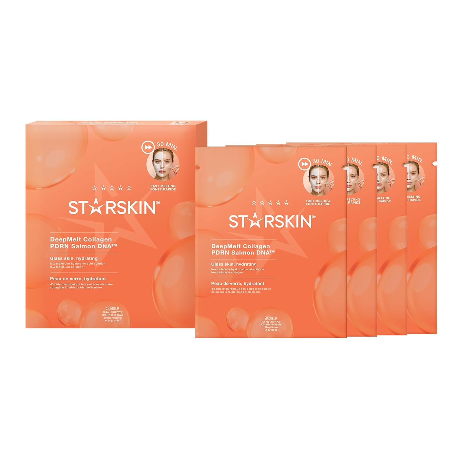 STARSKIN DeepMelt - Collagen Face Mask - PDRN Salmon DNA, Collagen & Hyaluronic Acid - Skin Barrier Repair & Glass-like Skin Effect, 4 Pack