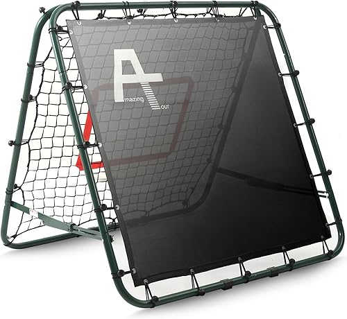 Miniatura 9 de Portería de fútbol ajustable con red de rebote | Entrenador de fútbol de doble ángulo con marco de acero | Red de rebote plegable portátil para