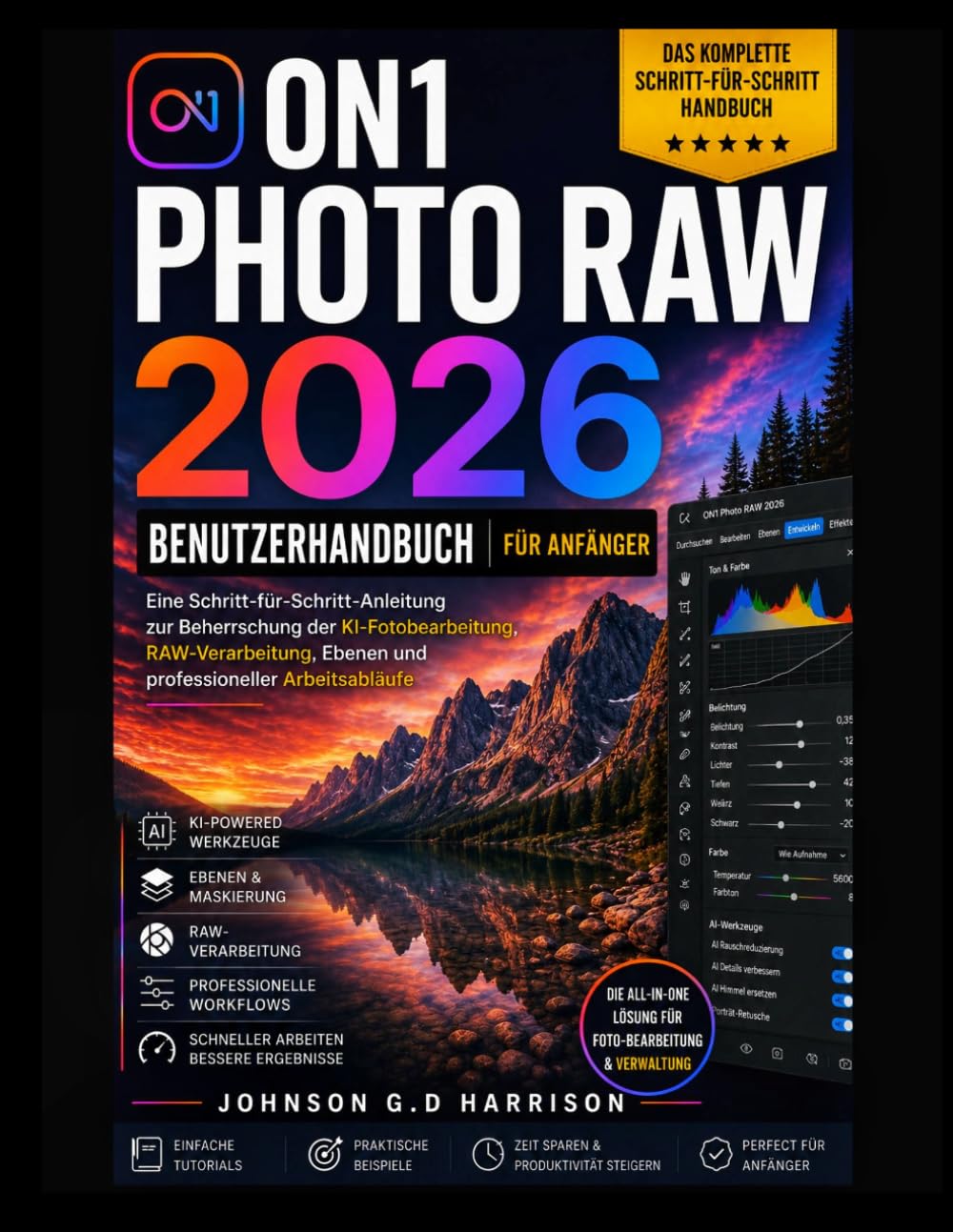 ON1 PHOTO RAW 2026 BENUTZERHANDBUCH FÜR ANFÄNGER: Eine Schritt-für-Schritt-Anleitung zur Beherrschung der KI-Fotobearbeitung, RAW-Verarbeitung, Ebenen und professioneller Arbeitsabläufe