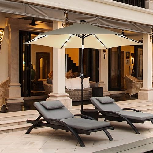 Miniatura 3 de Tangkula Sombrilla solar de patio de 9 pies, sombrilla de mercado de mesa al aire libre con 18 luces LED, ajuste de inclinación, mango de manivela,