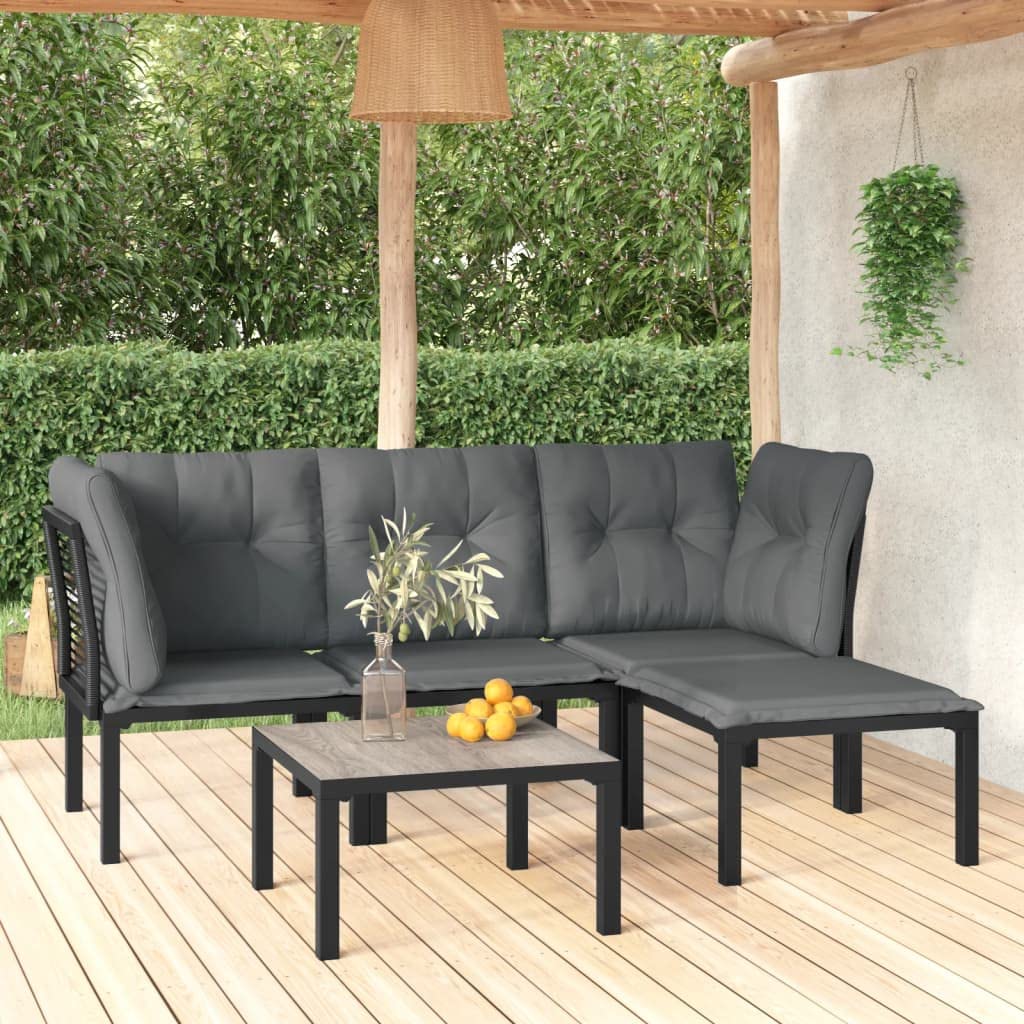 Set Salotto da Giardino 5 Pezzi Nero Grigio Polyrattan