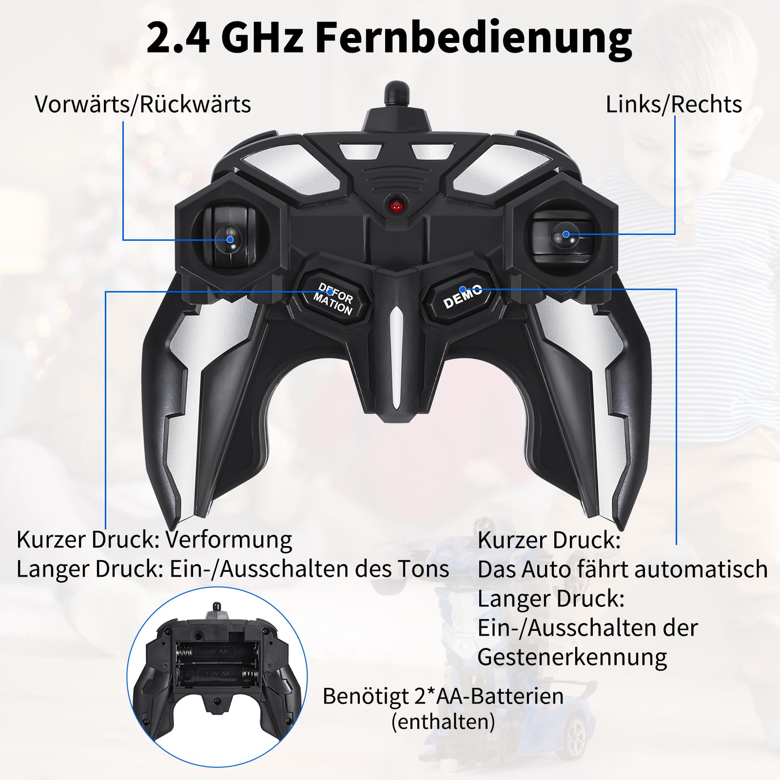 Yellcetoy Transform Spielzeug Ferngesteuertes Auto, Roboter Auto mit Handgesten Sening Musik & Licht, Polizei Autos mit 2,4Ghz Fernbedienung Akkus, Kinder Junge Geschenke ab 3-10 Jahre