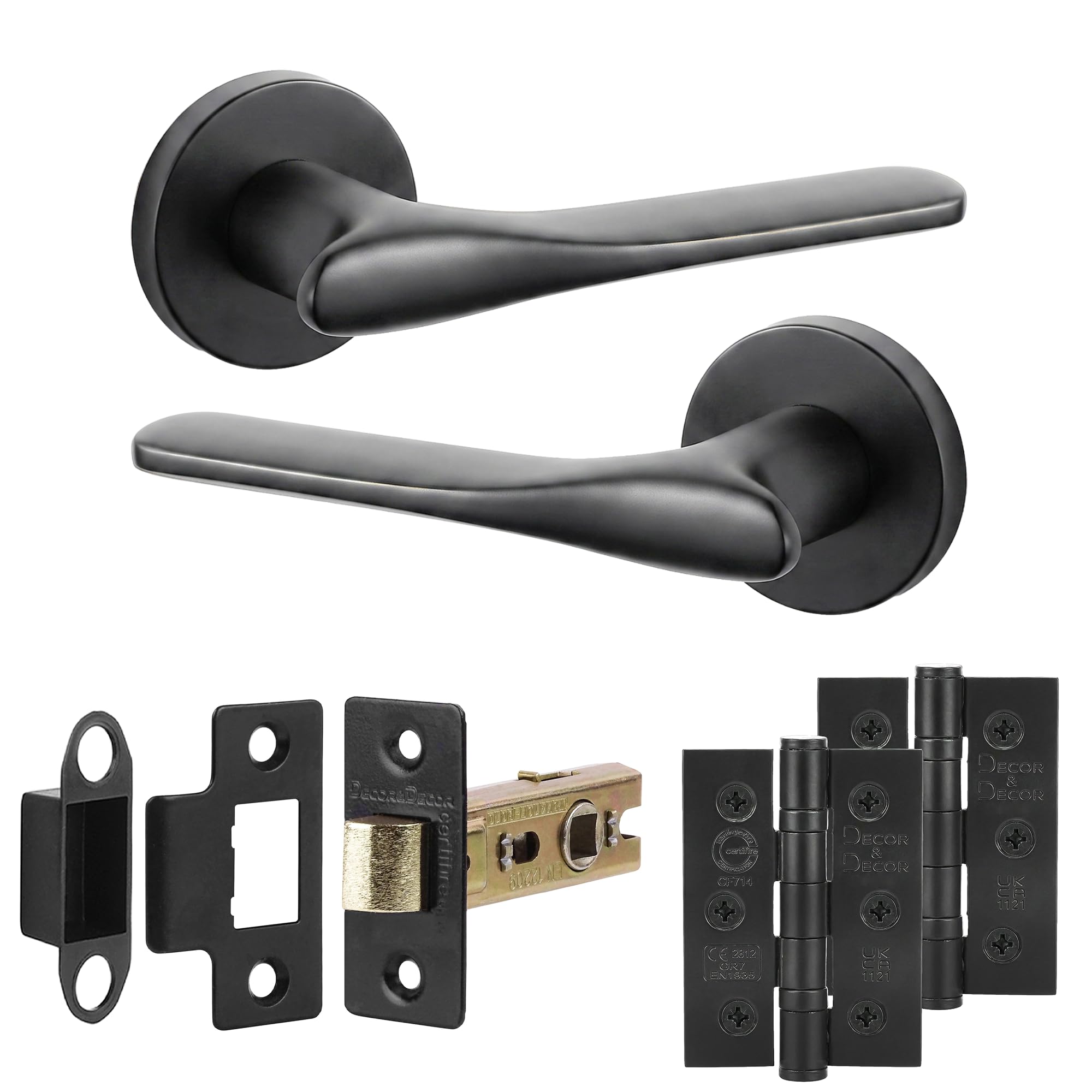 Decoranddecor Verita Matt Black Internal Door Handles, Hinge Kit 76mm