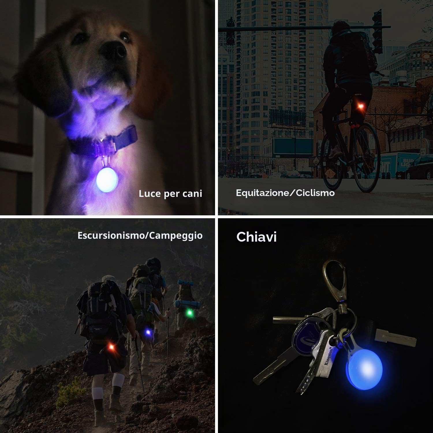 Confezione da 6 portachiavi lampeggianti a LED per cani e gatti, 3 modalità lampeggianti (6 batterie di ricambio)