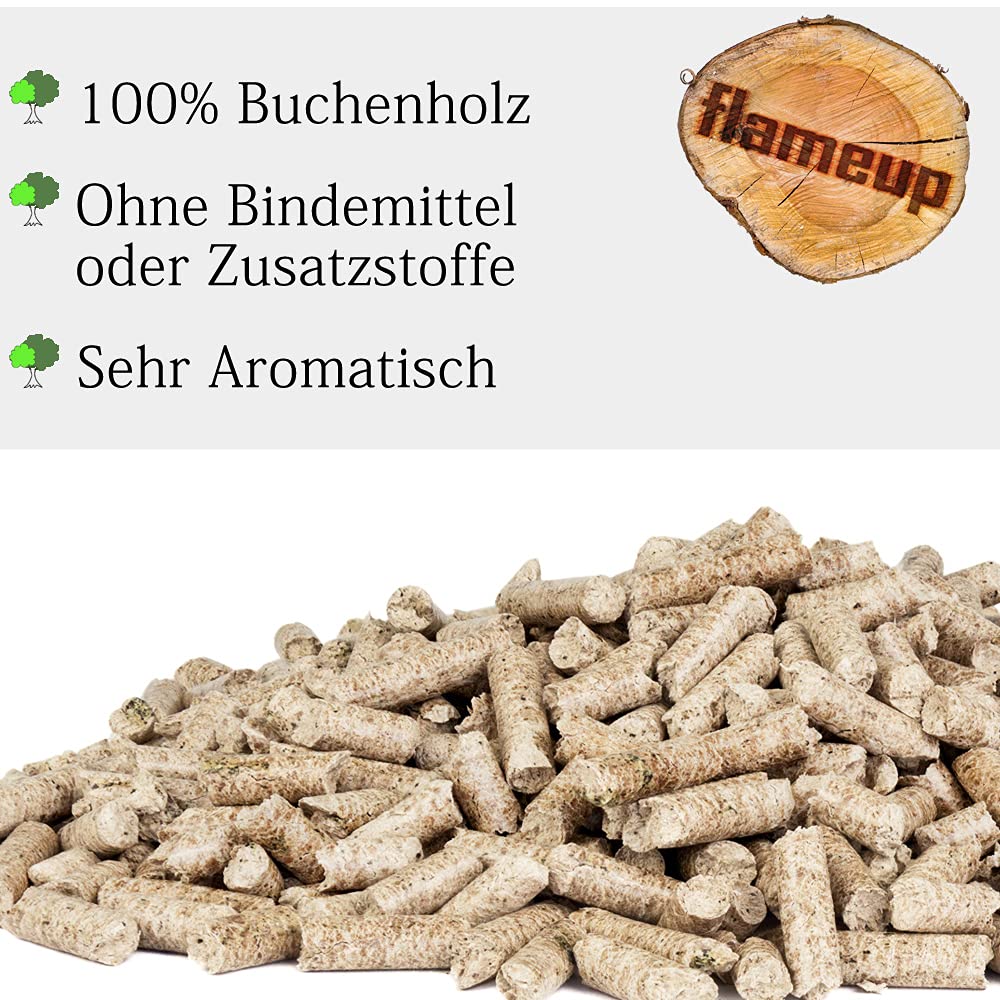 Buche Pellets 15 kg Grill Smoker Holz Pizzaofen BBQ Pellet Outdoor Ofen Grillen Chunks Holzpellets Garten Räuchern Pizza Wood Smoke Zubehör Rauch Flameup