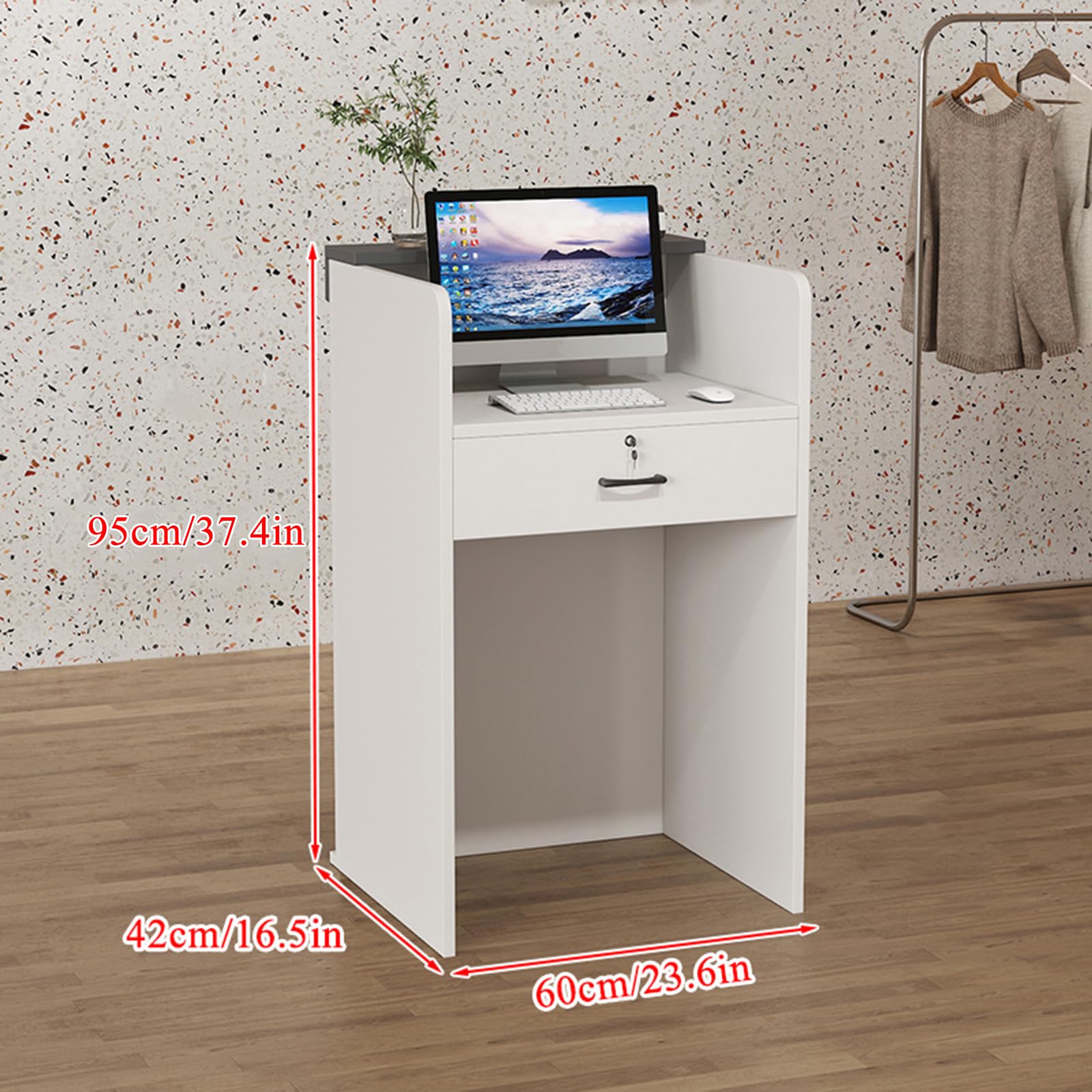 Moderno banco reception con cassetto chiudibile a chiave, postazione di lavoro per salone di abbigliamento e ristorante, 60 x 42 x 95 cm, mobili per vendita al dettaglio elegante e funzionale