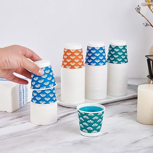 Miniatura 3 de JollyPack Paquete de 1200 vasos desechables de papel de baño de 3 onzas, vasos pequeños para enjuague bucal en naranja, azul y verde, ideal para