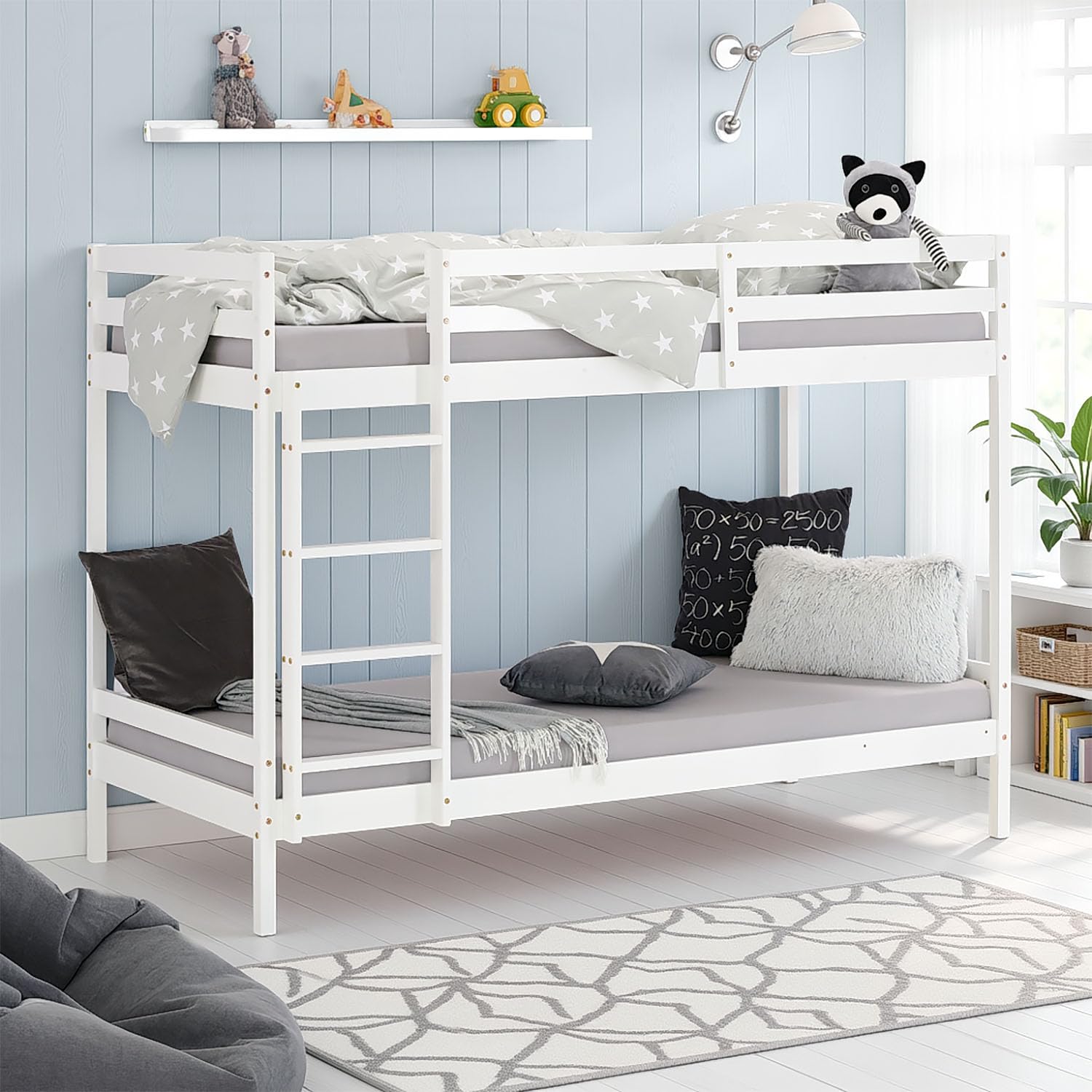 Homestyle4u Etagenbett 90x200 mit Stauraum Holz Weiß Doppelstockbett Hochbett 90x200 für 2 Kinder mit Lattenrost | Artikel 1431