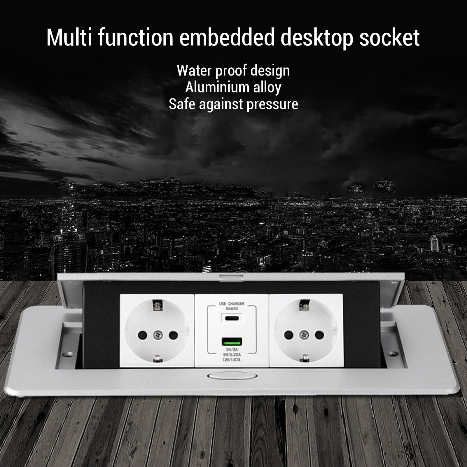 Scatola di Derivazione da Incasso per Desktop Presa per Hub di Alimentazione Resistente All'acqua per Sala Conferenze Controsoffitto 2 Fori USB Acciaio Inossidabile Bianco Opaco