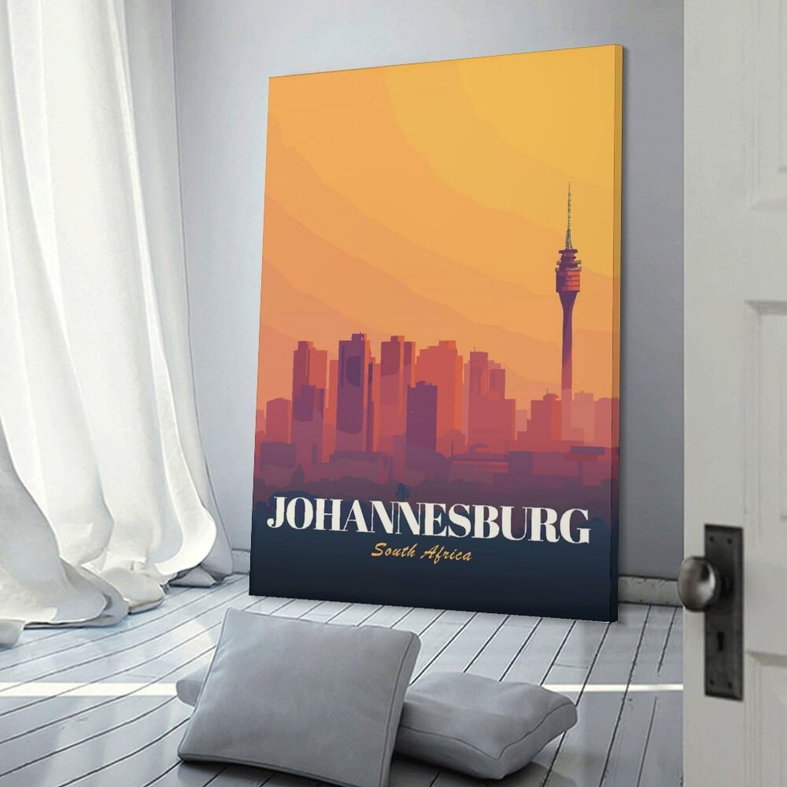 Junmoney Johannesburg South Africa Cityscape Illustration(2) Decorative Canvas Print, 20x30inch(50x75cm), for Hallway, Bedroom Or Modern Interiors, Gift Idea for Housewarming And Birthdays
