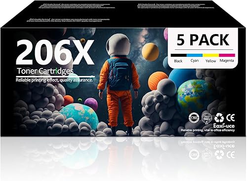 206X - Cartuchos de tóner de alto rendimiento, 5 unidades, 2 negros, 1 cian, 1 amarillo, 1 magenta (con chip), repuesto para HP 206X funciona con