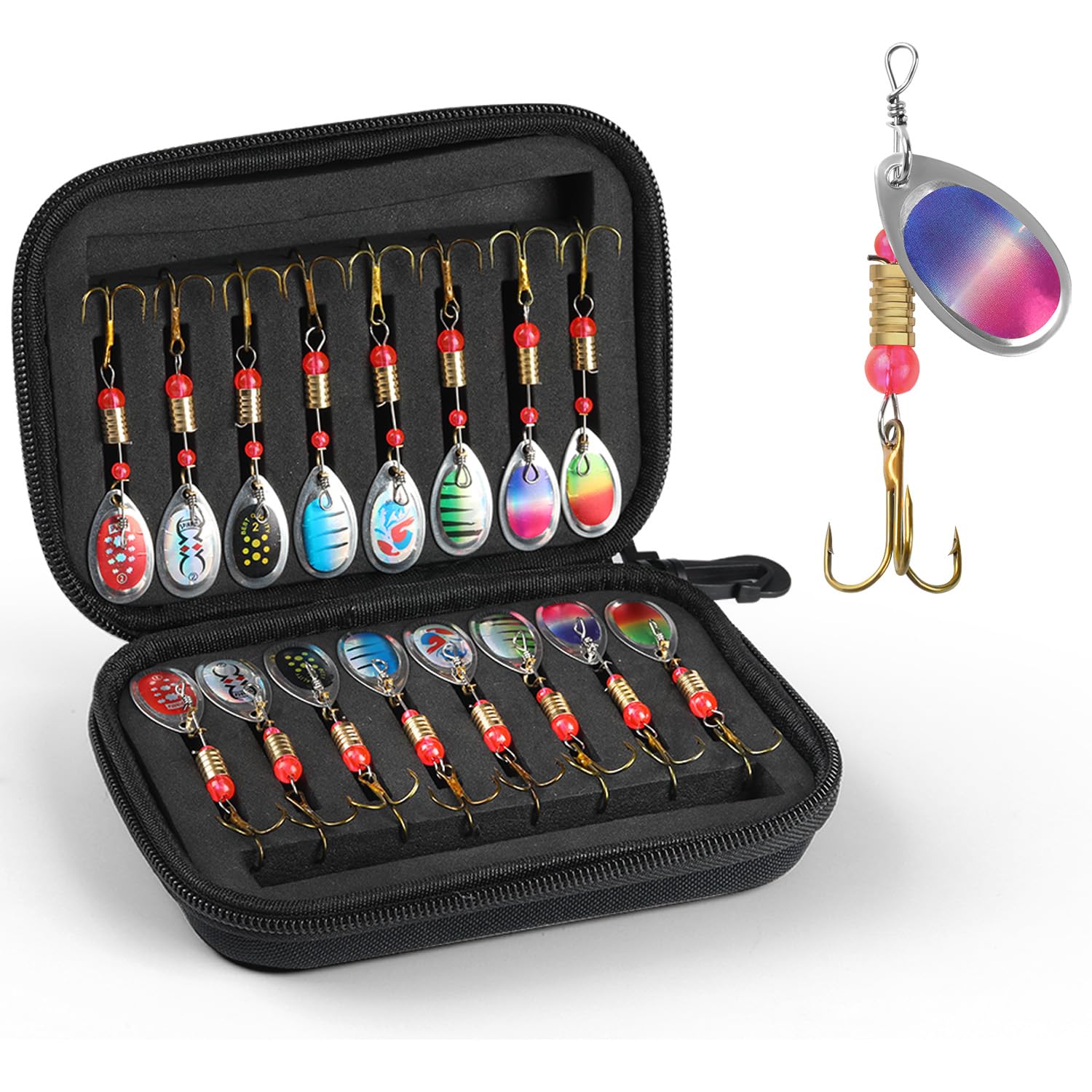 Fishing Lures Spinner Baits, Hard Metal Spinner Baits for Bass Trout Salmon, Spinnerbait Spoons Kit with Triple Fishing Hooks, Fishing Gears for Freshwater Gift for Men