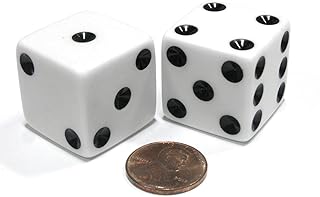 Koplow Games Set of 2 D6 25mm Large Opaque Jumbo Dice - White with Black Pips
