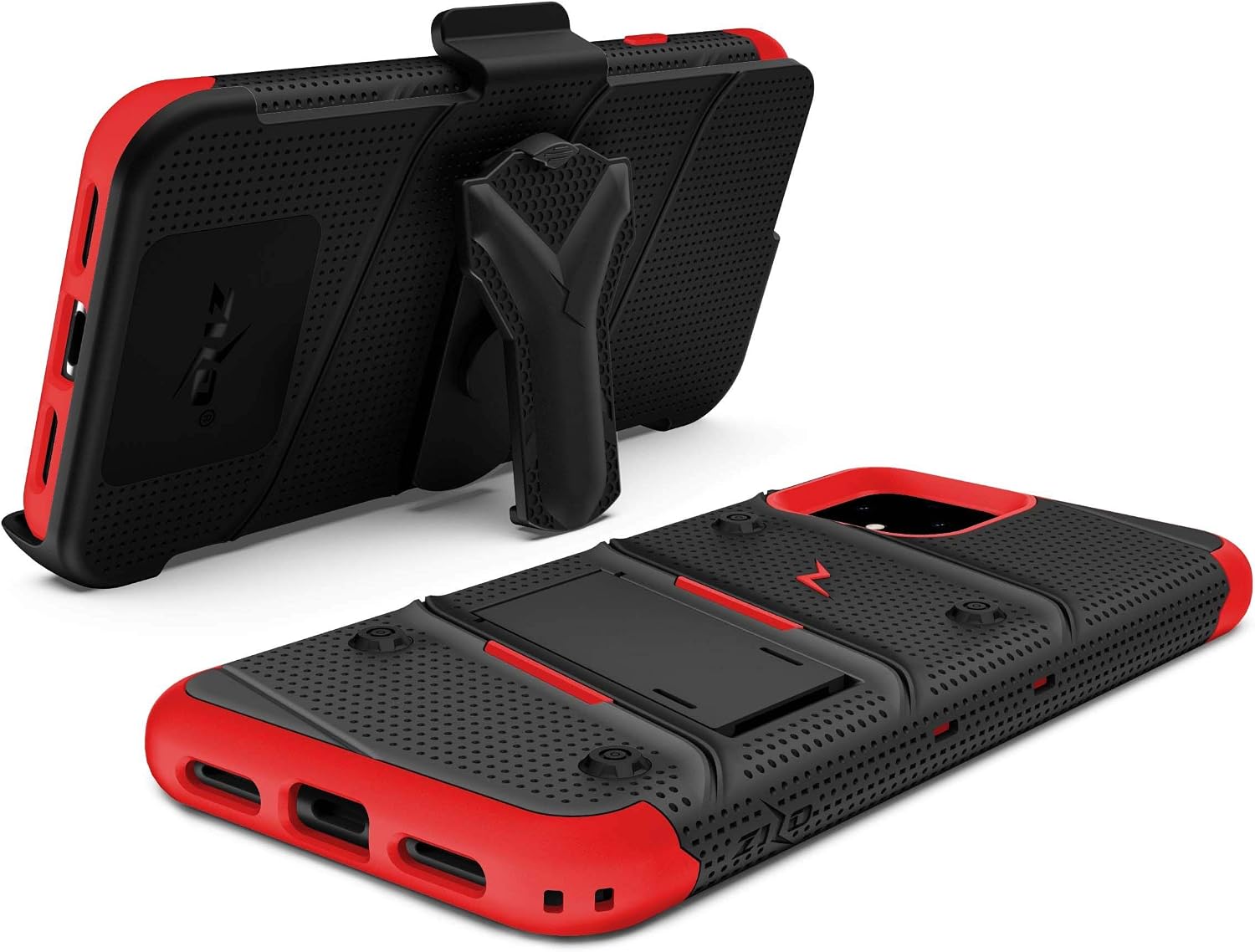 ZIZO Bolt Series Google Pixel 4 Case | Heavy-Duty Military-Grade Drop Protection w/Kickstand Included Belt Clip Holster Tempered Glass Lanyard (Black/Red)