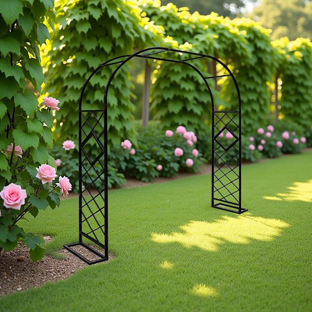 Arco nuziale in metallo per decorazioni, robusto arco nero per piante rampicanti, ideale per prato, giardino, decorazione per feste (W180 x H230 cm)