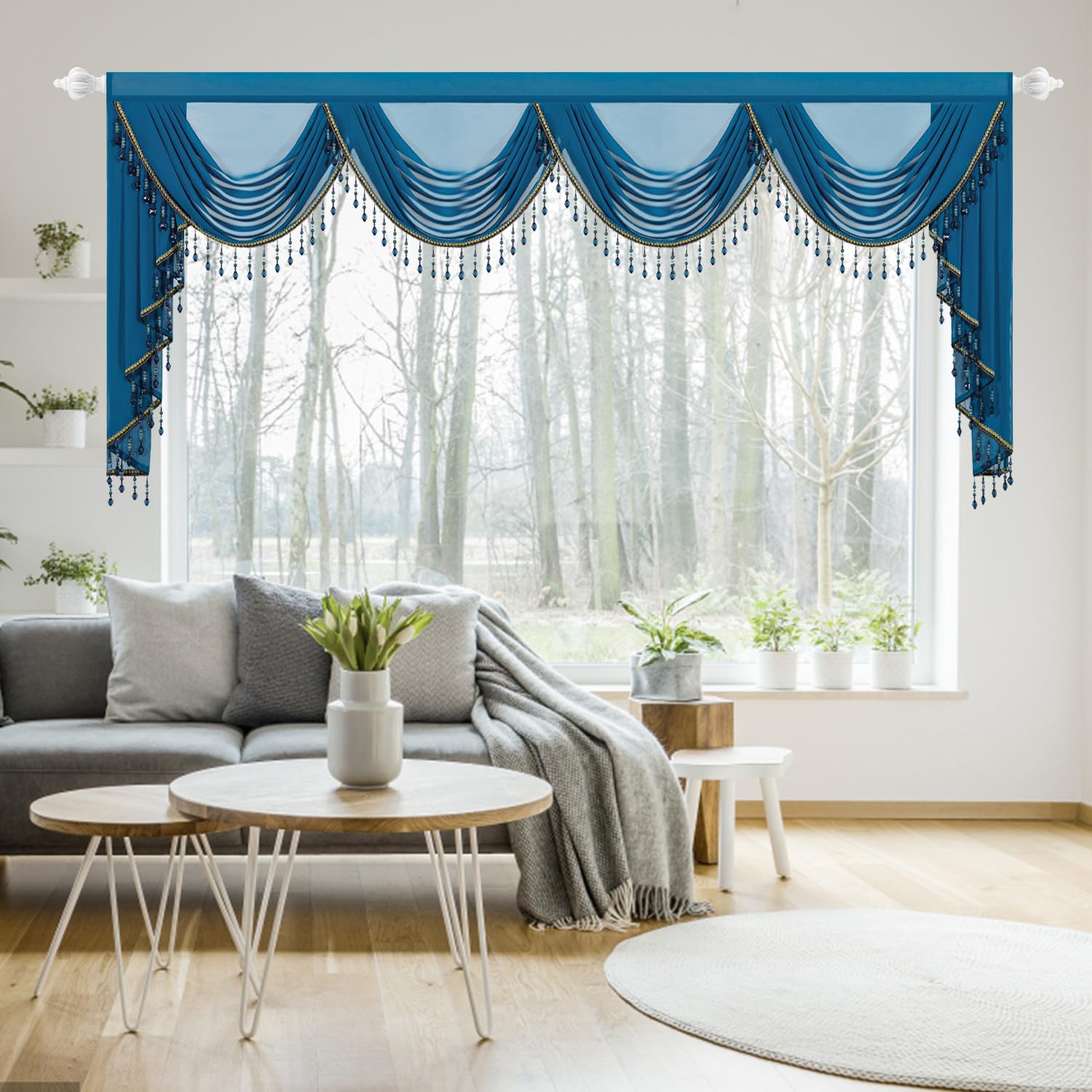 VOGOL Green Voile Swag Valance for Windows, Window Decor, 280×56cm 1 Panel