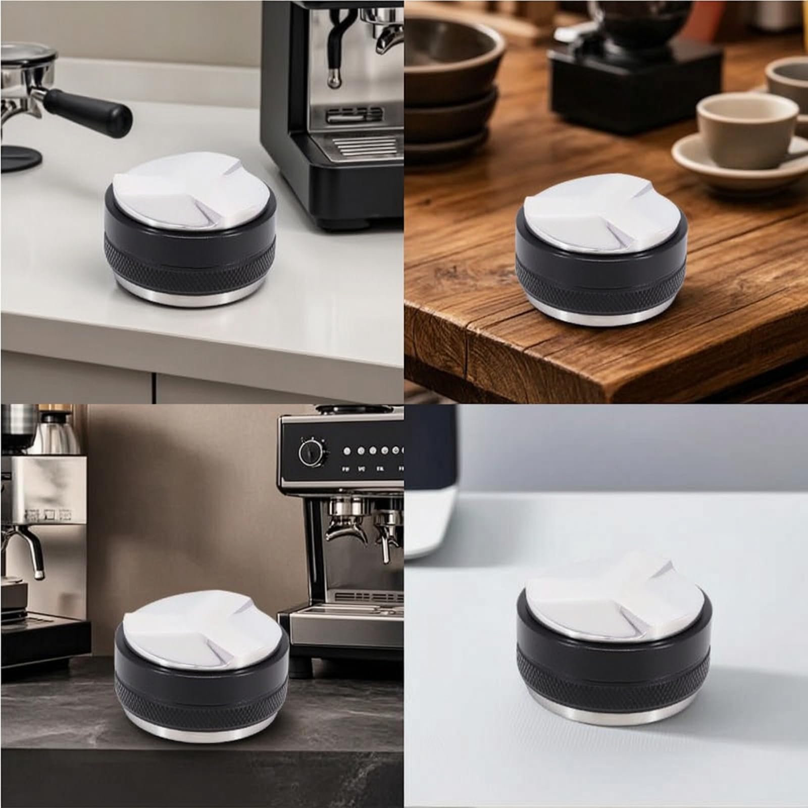 Distributore e Pressino caffè Ergonomico, Modello A Doppia Testa Pesante, Lega di Alluminio con Base in Acciaio Inox 304, Peso Circa 476 G, 58 Mm
