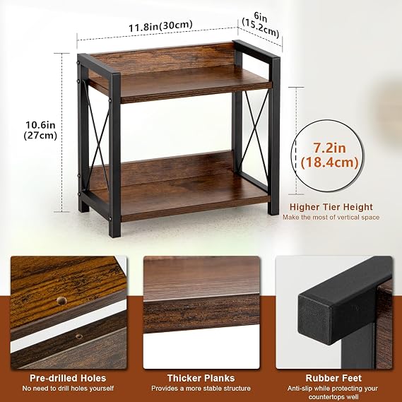 ANBOXIT Coffee Station Organizer, Wooden Kitchen Countertop Organizer, 2 Tier Small Spice Rack, Hot Chocolate Station Stand, Coffee Storage Shelf for Kitchen, Office, Home - Brown | Spice Rack