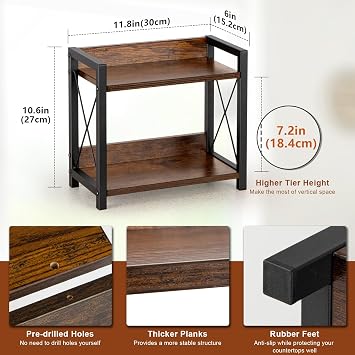 ANBOXIT Coffee Station Organizer, Wooden Kitchen Countertop Organizer, 2 Tier Small Spice Rack, Hot Chocolate Station Stand, Coffee Storage Shelf for Kitchen, Office, Home - Brown | Spice Rack