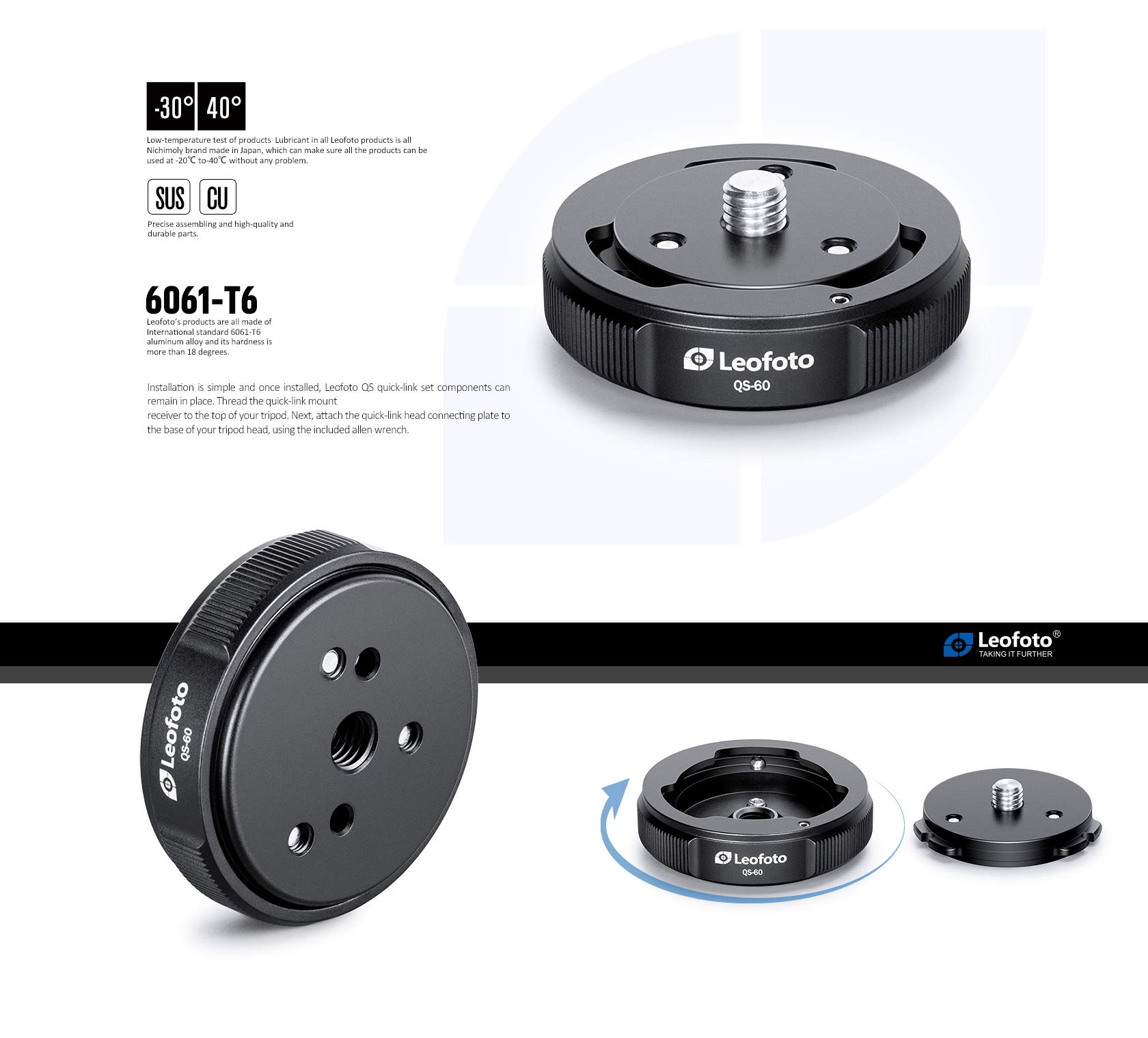 Amazon.com : Leofoto QS-60M 60mm Quick Link with 2 x Q60 QR Plates