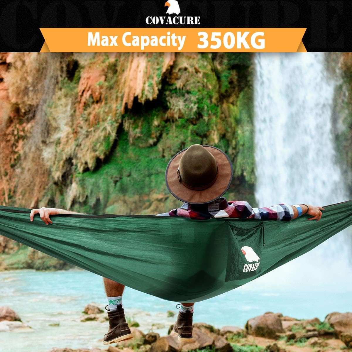 COVACURE Hängematte Outdoor Hängematte mit Moskitonetz - 350kg Belastbarkeit für 2 Personen 290 x 140 cm Ultraleicht Hammock Reise Gadgets für Camping Garten Survival Wander (Grün)