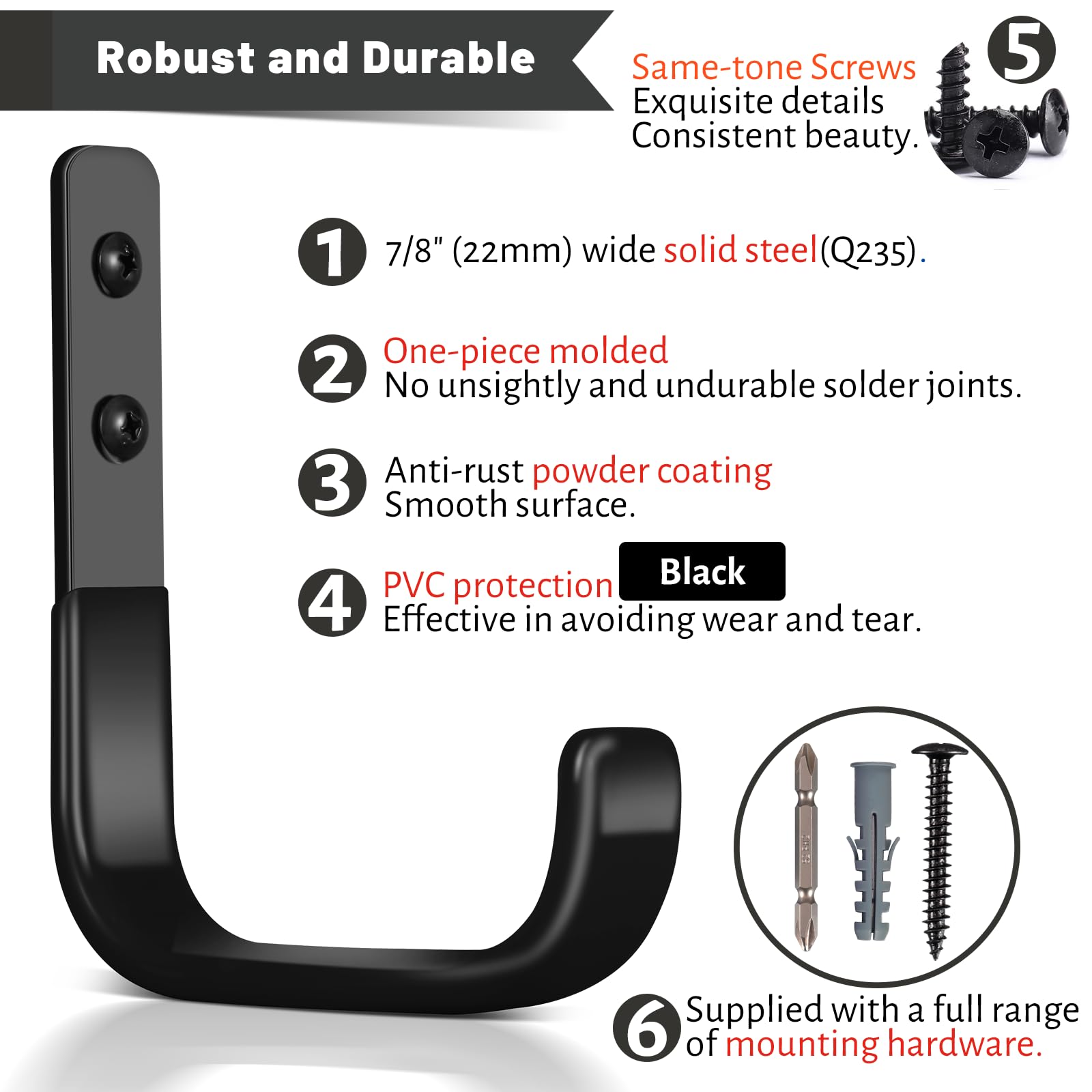 SunVFaFa Garage Hooks, 10 cm Heavy Duty Wall Hooks for Hanging Ladder Hangers for Garage Storage, Wall Mounted - Image 4
