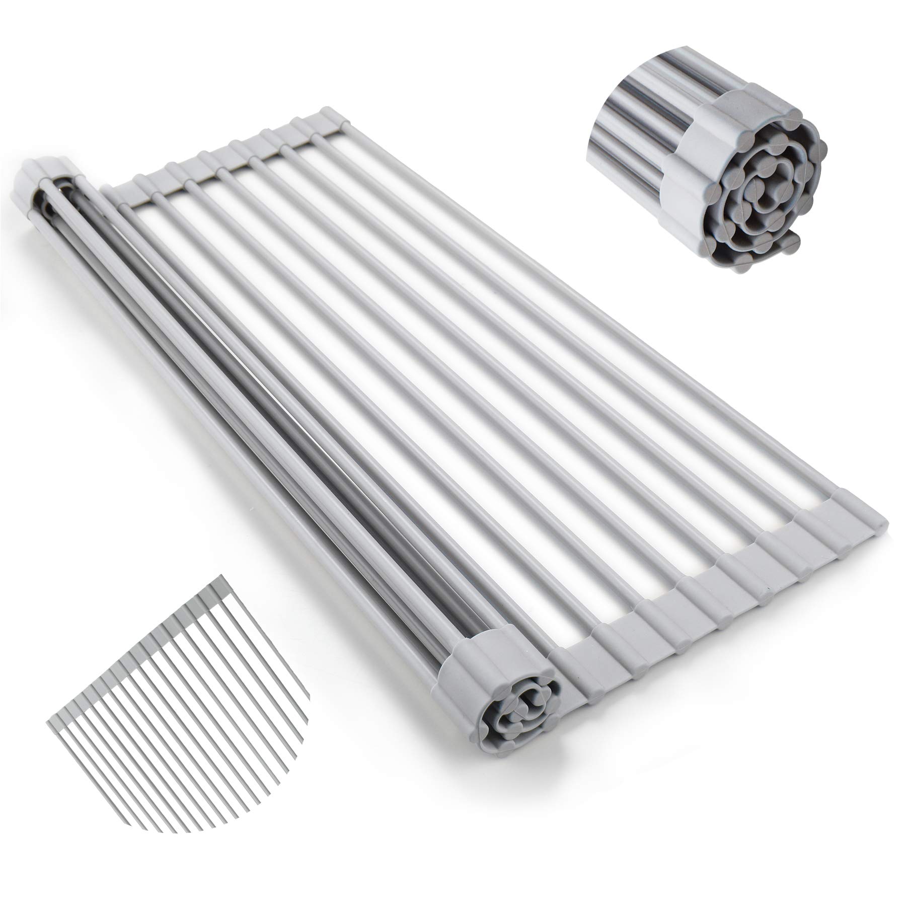 Roll Up Dish Drying Rack Over Sink, 17 X 13IN, Sink Rack Cover, Food Grade & BPA Free Silicone Over Sink Foldable Dish Rack, Dish Drying Rack for RV Sink Cover/Kitchen, Easy Clean