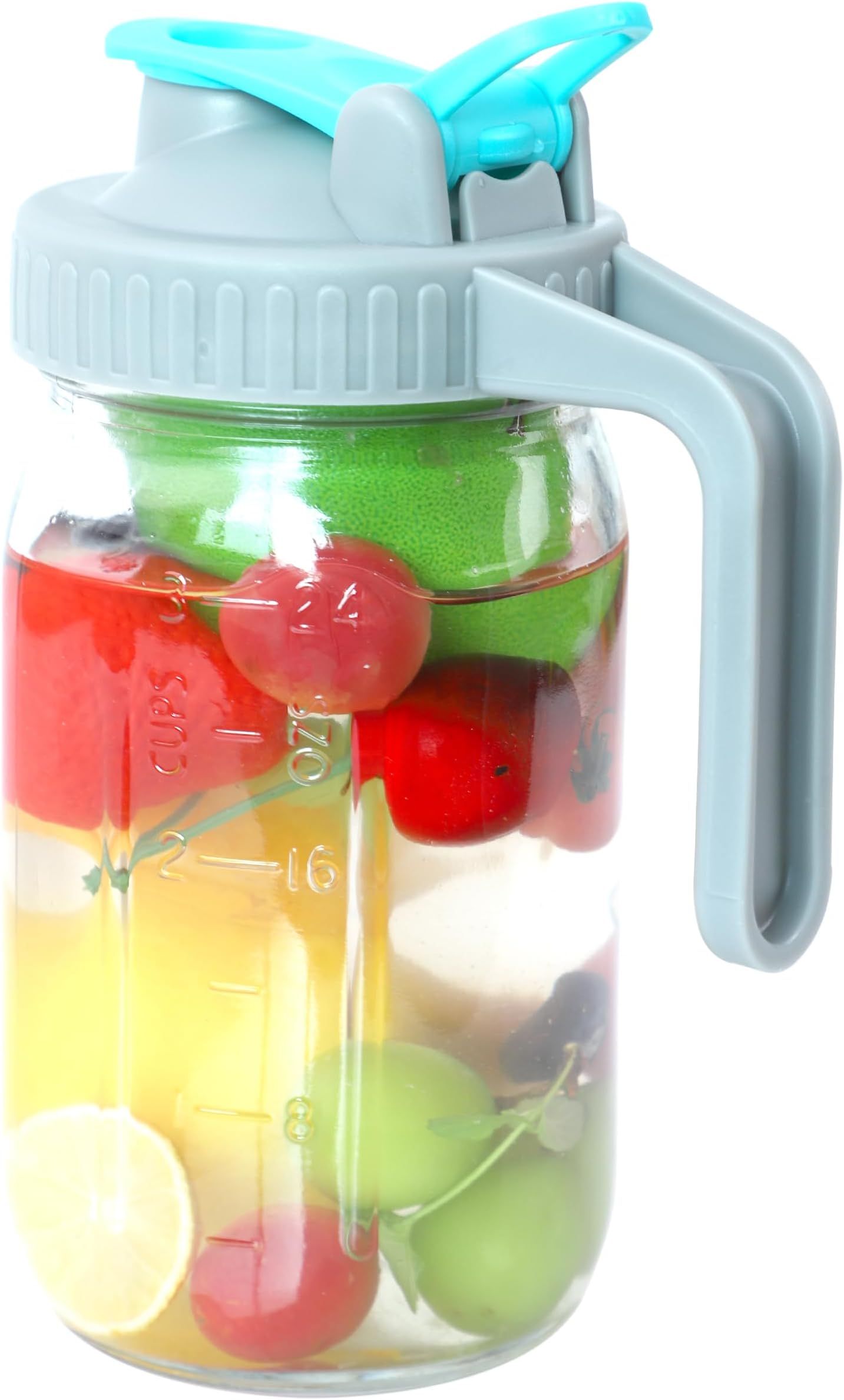 32 Oz Glass Mason Jars Pitcher With Handle Pour Spout Lids, 1 Quart Wide Mouth Jar Pitcher With Flip Cap Pour Spout For Cold Coffee Iced Tea Fridge Drinking Airtight & Leakproof
