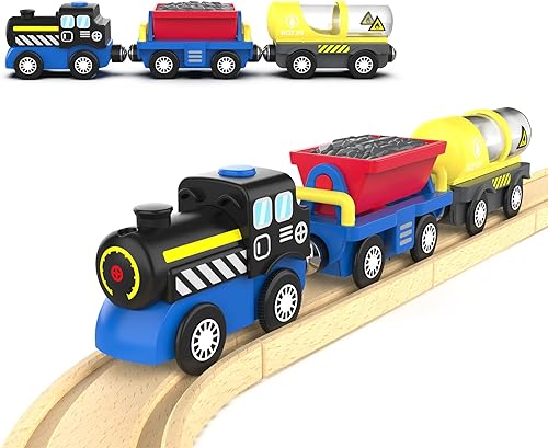 Juguete de tren de ingeniería para niños, tren de locomotora a pilas para pistas de madera, potente tren compatible con Thomas, Brio, Chuggington
