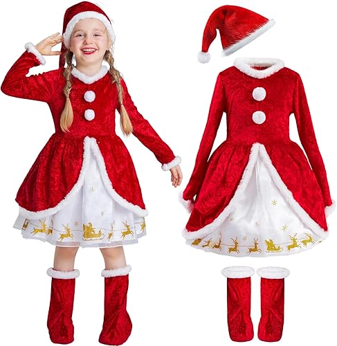 IKALI Kids Holiday Santa Claus Costume Christmas Dress Holiday Party Dress-up Outfit for Boys Girls Children