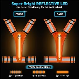 Topward LED Reflective Vest Safety Gear, Light Up Vest for Night Walking Cycling, High Visibility Running Vest with Reflective Strips, USB Rechargeable with Adjustable Waist/Shoulder