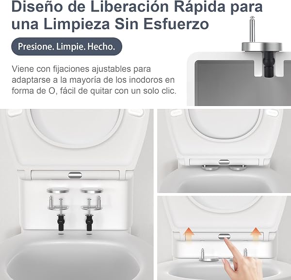 SURFOU Tapa WC Universal en Forma de O, Asiento de Inodoro de Duroplast con Cierre Suave, Soporta hasta 200 kg, Desmontaje Rápido para Limpieza Fácil, con Gomas para Fijación Estable - 2