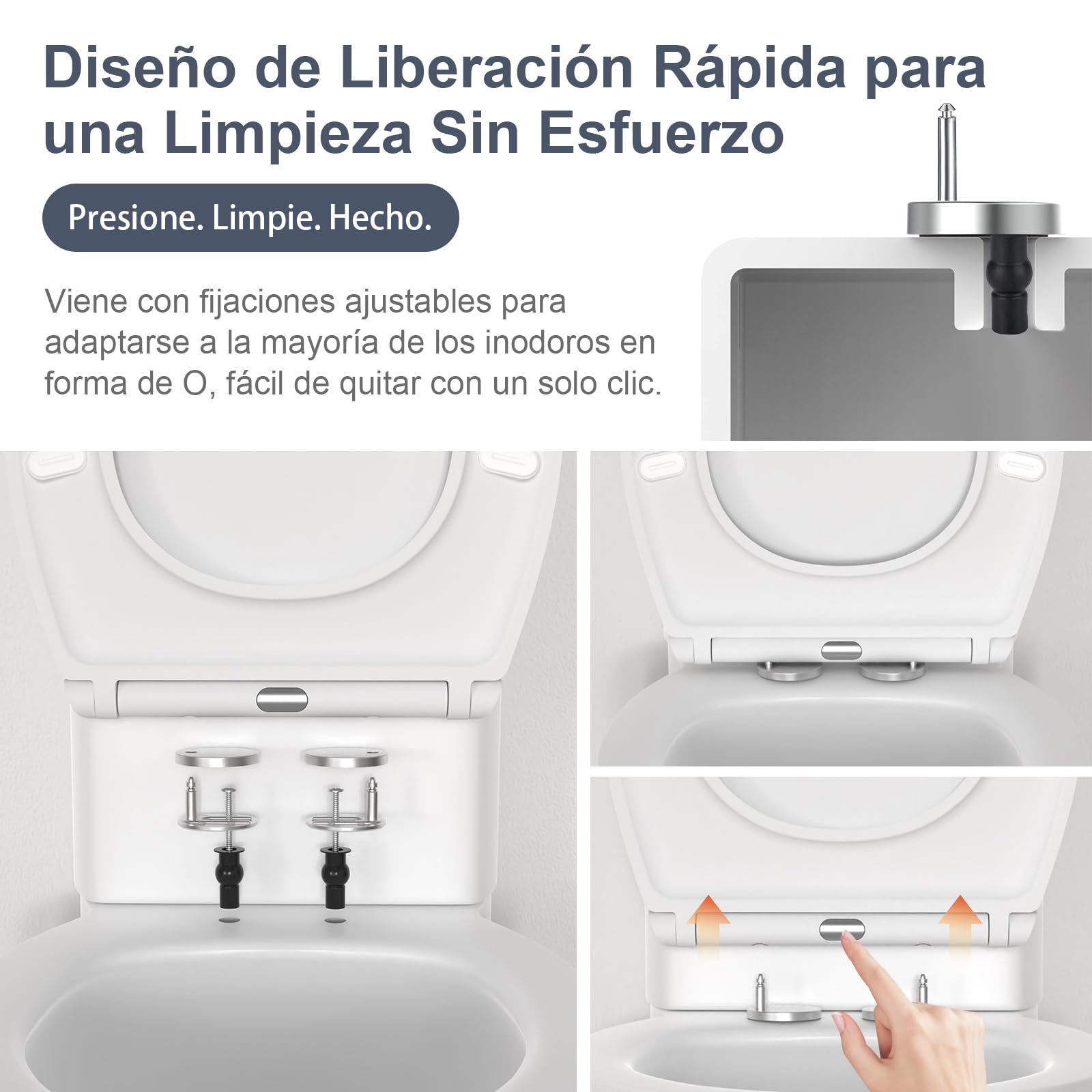 SURFOU Tapa WC Universal en Forma de O, Asiento de Inodoro de Duroplast con Cierre Suave, Soporta hasta 200 kg, Desmontaje Rápido para Limpieza Fácil, con Gomas para Fijación Estable - 3