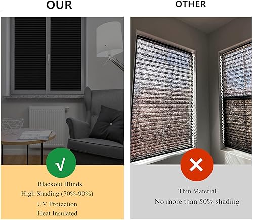 Miniatura 4 de Maritown Persianas de papel opacas sin cordones de 35 x 71 pulgadas, sin taladro, cortadas a medida, autoadhesivas, plisadas, temporales, para