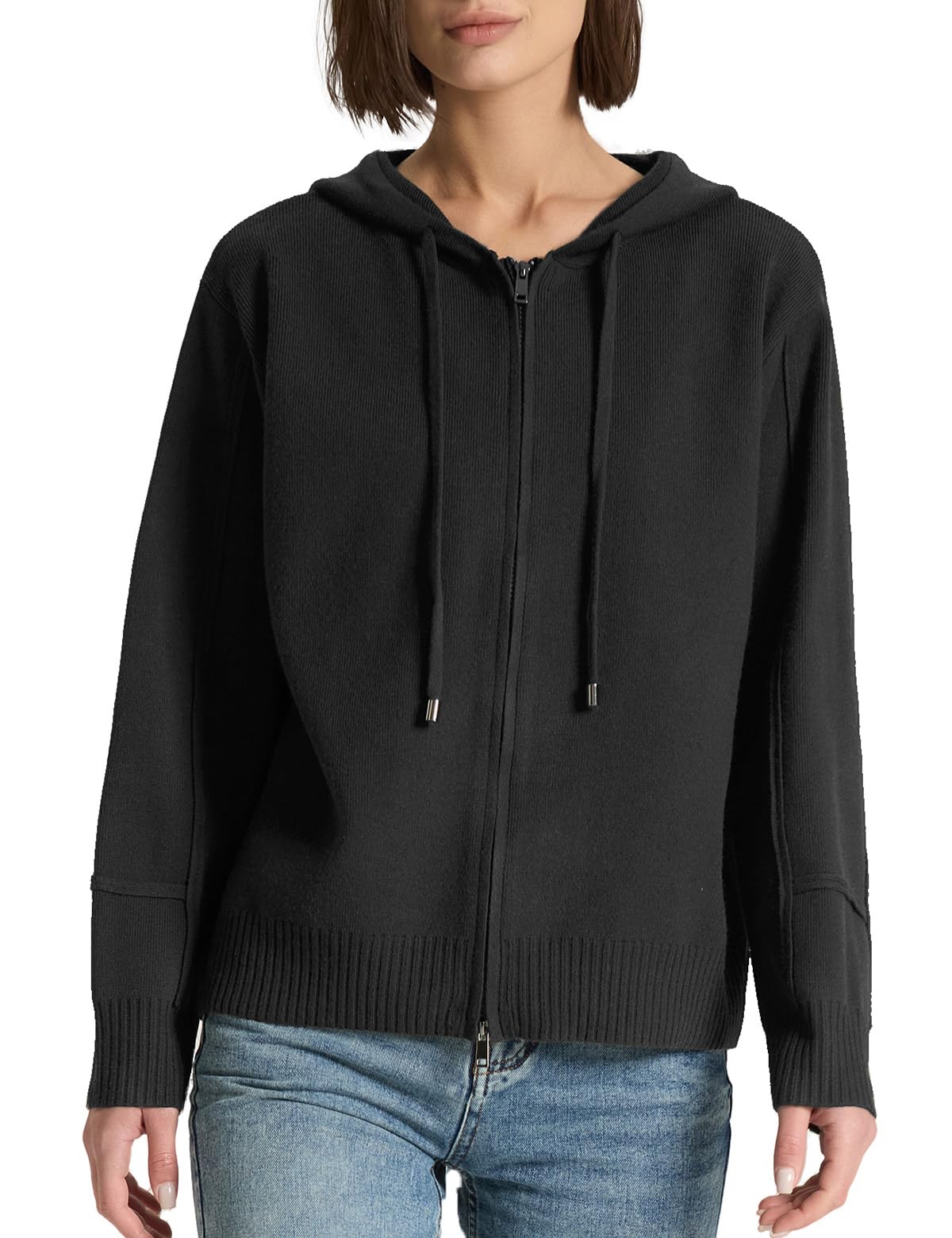 Womens Full Zip Up Hoodies Soft Knit Sweaters Drawstring Long Sleeve Casual Trendy Oversized Cardigans