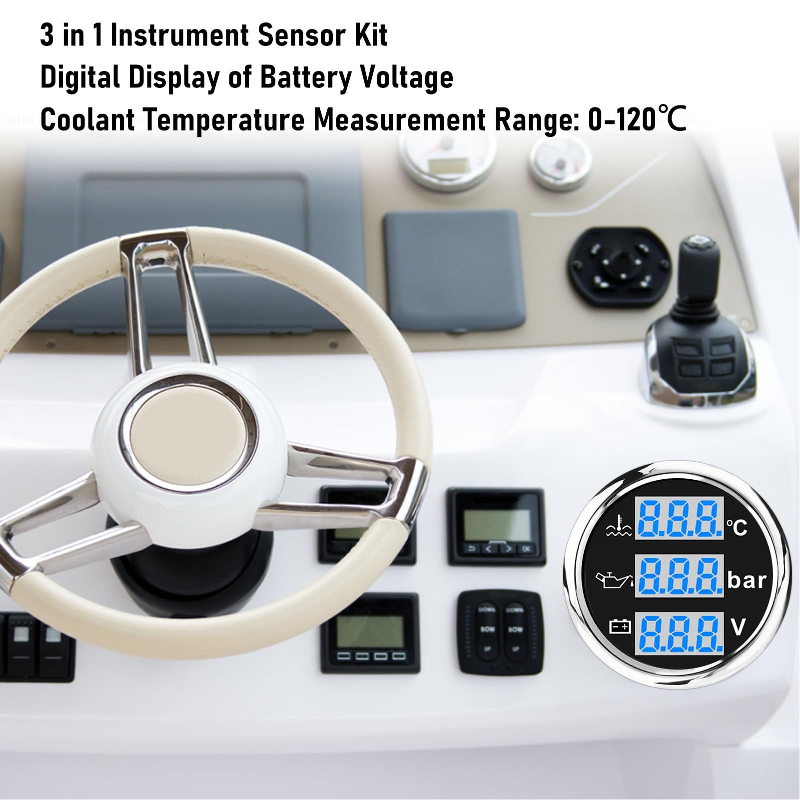 3 in 1 Auto -Meeresmessgerät, 52 Mm Dreifachmessgeräte Wassertemperaturmesser ° F Öldruckmesser Psi Voltmeter, Instrumentensensor -Kit Für LKW (Schwarzes Silberabdeckung)