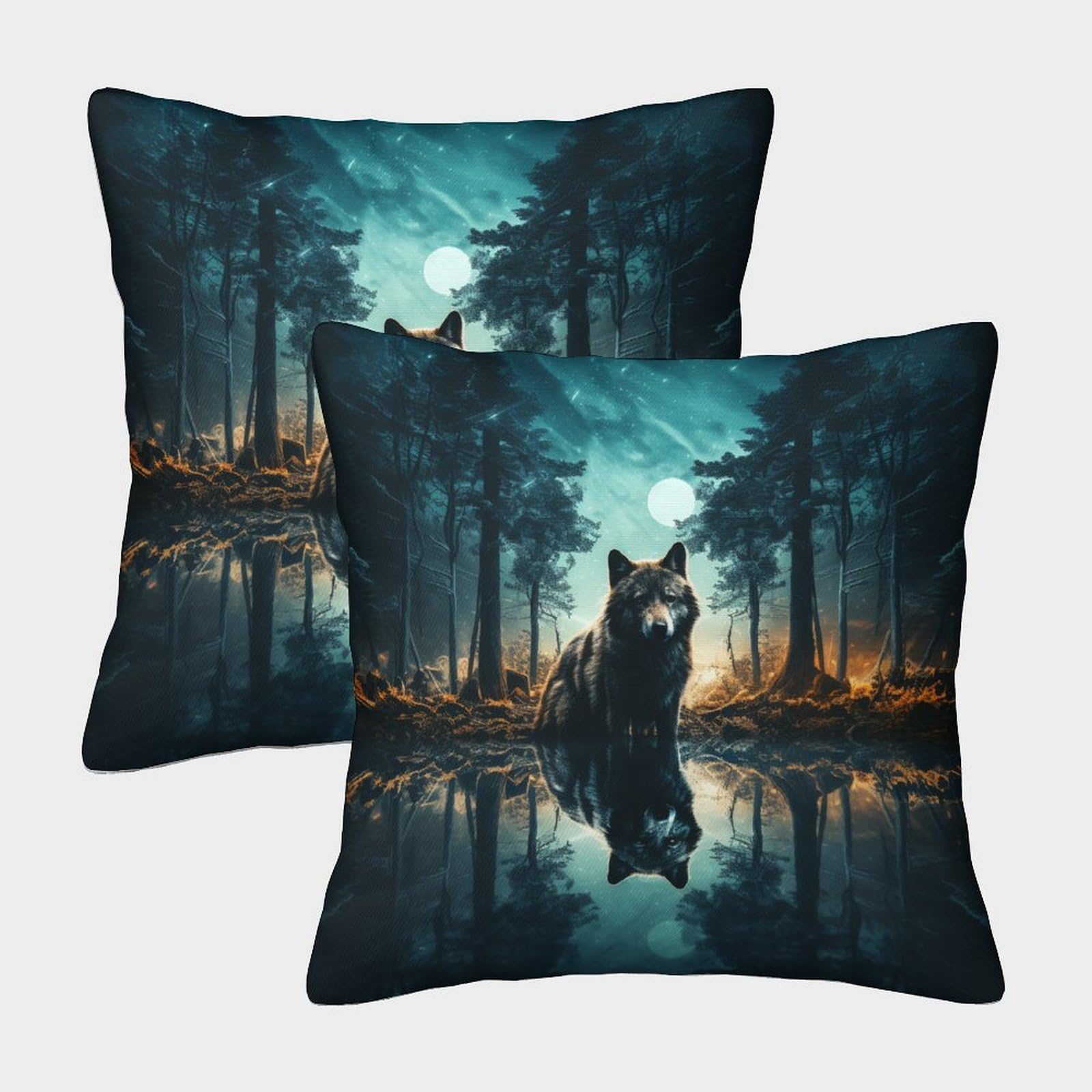 Zhuicheng Wolf 3D Printed Square Pillowcases Wild Animal Square Throw Pillow Decorative Super Soft Pack Of 2 For Sofa Couch Bed 50X50cm