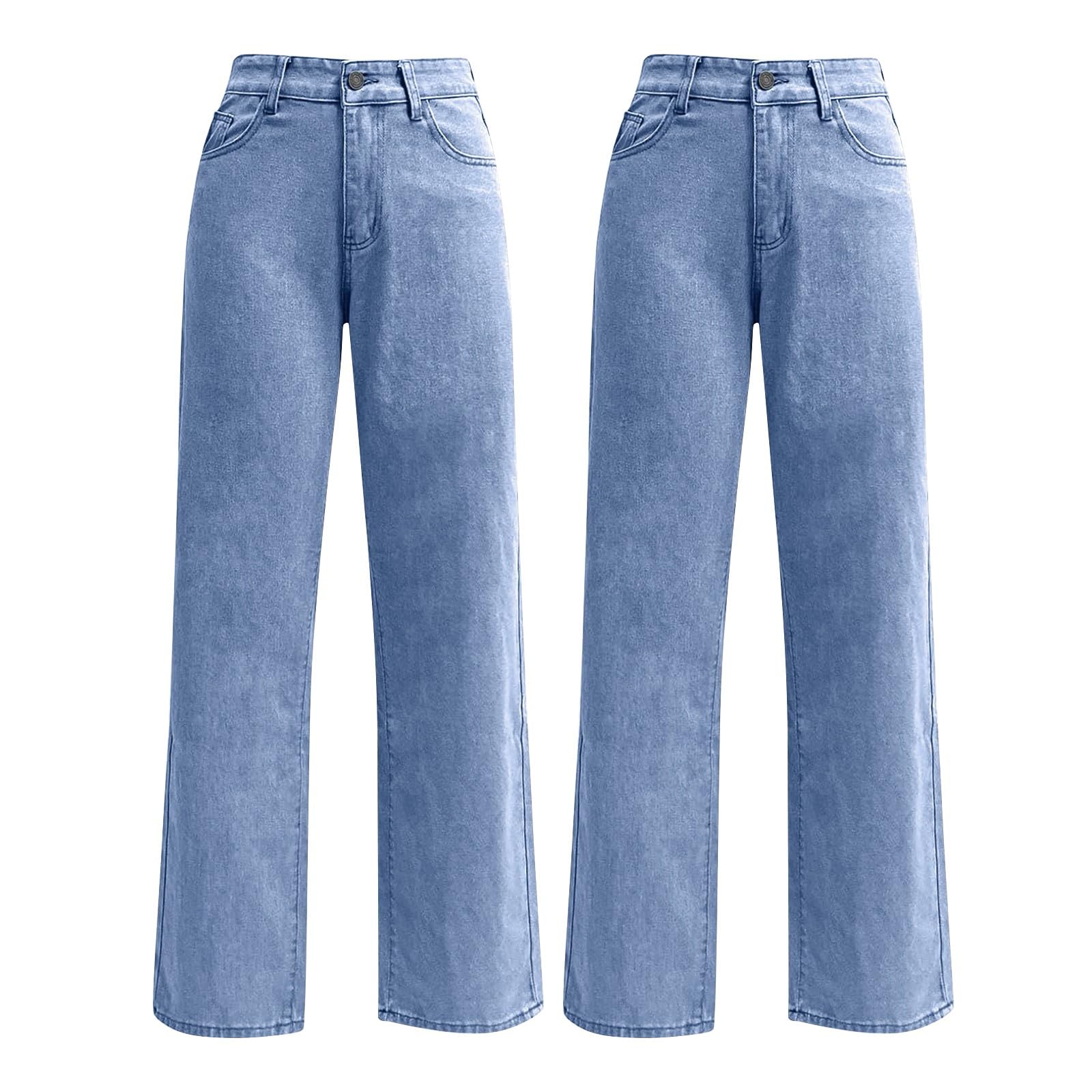 Jean Large Femme Ample Jambes Larges Extensible Et Confortable Jeans Elastique Décontracté Léger Trousers De Travail Fashion Contrôle du Ventre avec Poches Y2K pour Loisirs