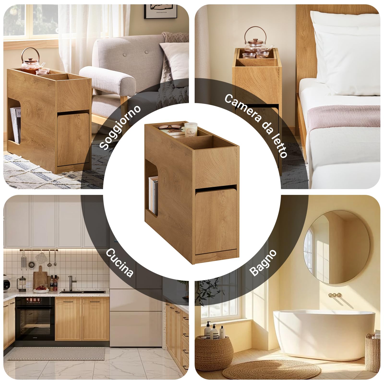 SoBuy Tavolino Stretto con Vassoio Estraibile & Cassetto, Comodino Stretto 25 cm, Mobile Salvaspazio per Soggiorno, Camera da Letto, Naturale, L25 x P70 x H55 cm, FBT158-N