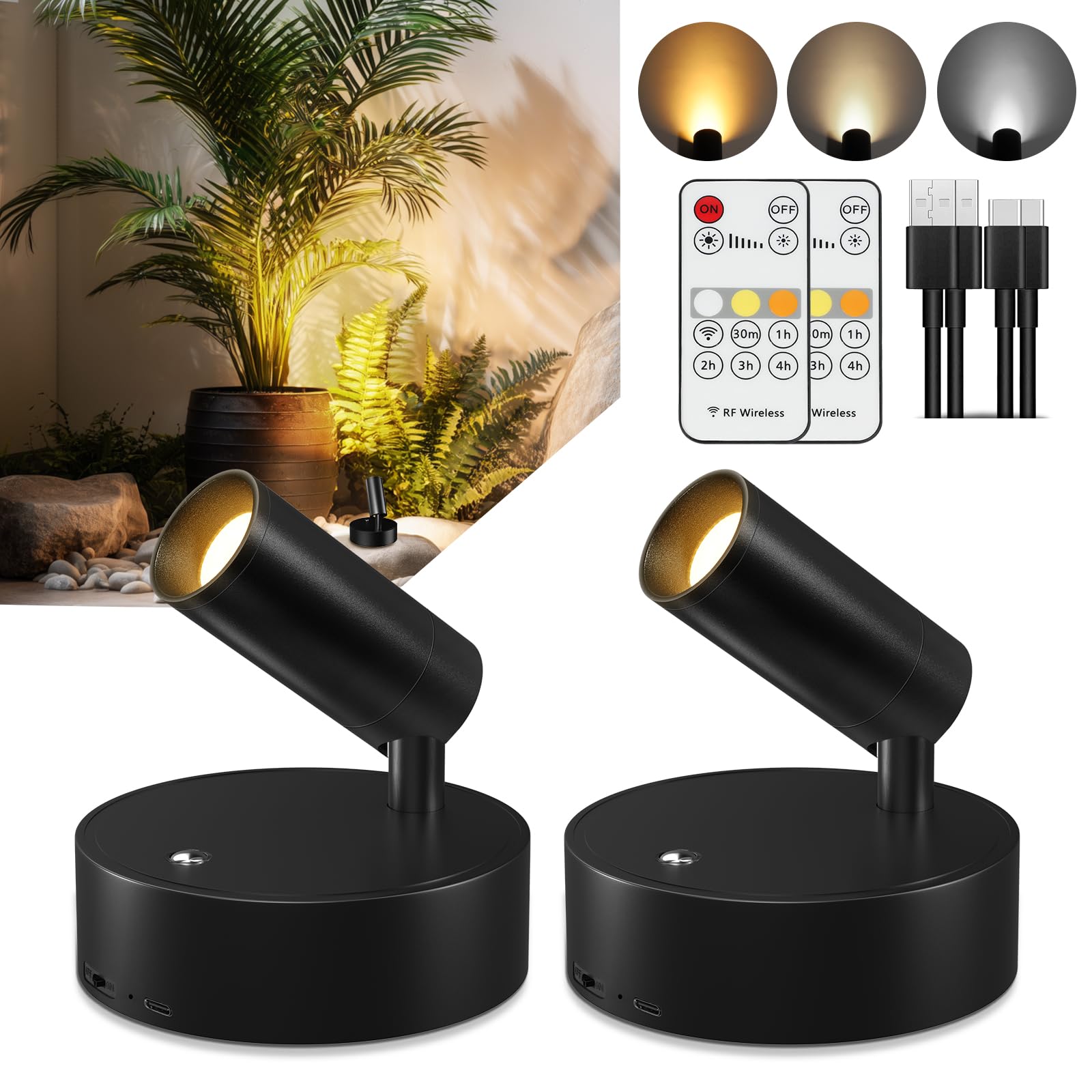 4000mAh Spot Lights Indoor, Rechargeable Wireless Uplighting with