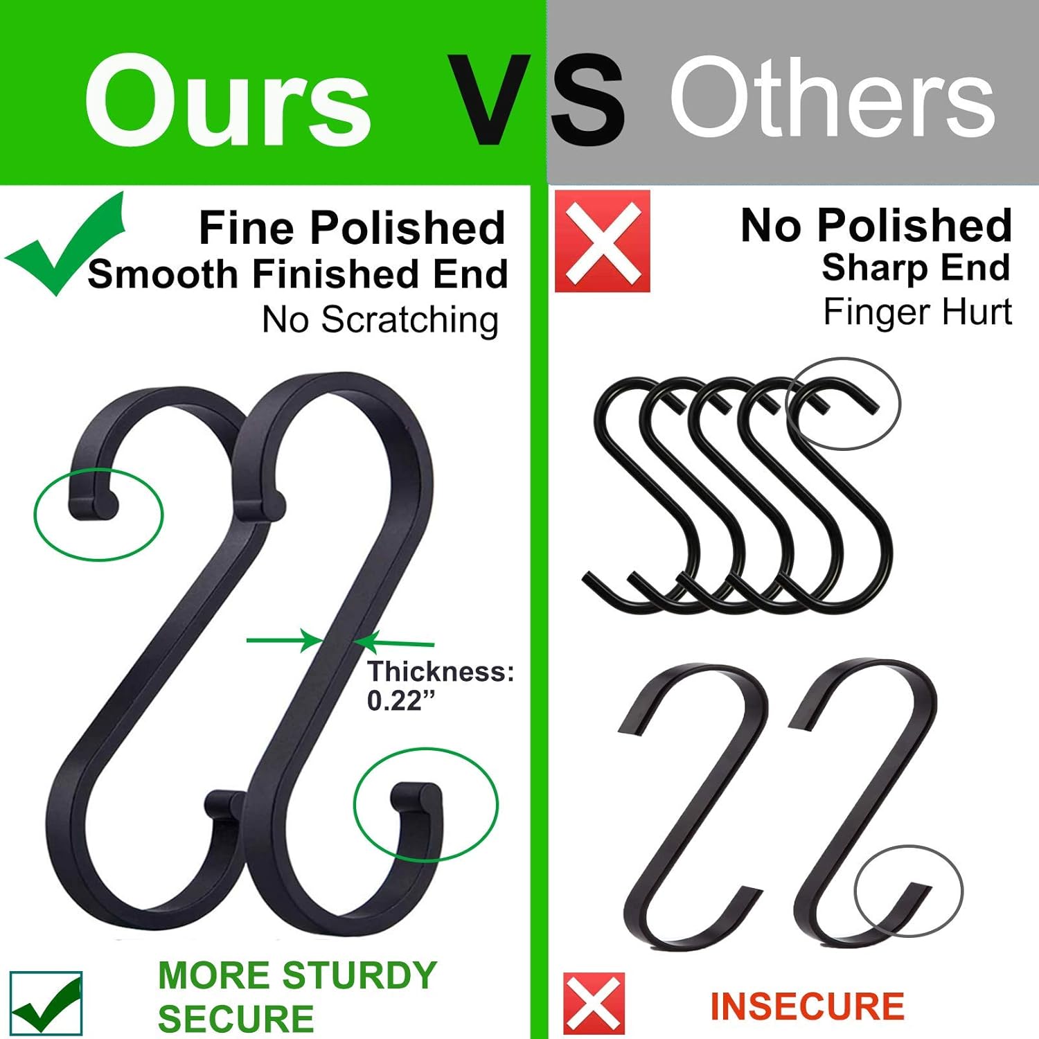 GAViA S Hooks, S Shaped Hooks, Matte Black S Hooks Heavy Duty for Hanging Pots and Pans, Plants, Coffee Cups, Coats, Bags, Towels in Kitchen, Bedroom, Office, Garden, Bathroom, 10 Pack - Image 6