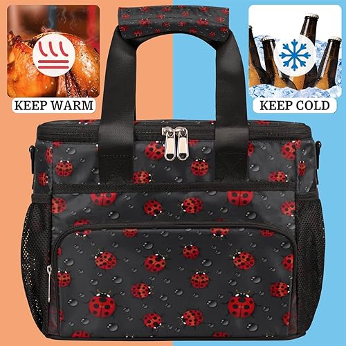 Miniatura 5 de Mularoka Ladybugs - Lonchera aislada para mujeres y hombres, grande, reutilizable, para oficina, picnic, campamento, playa, a prueba de fugas, con