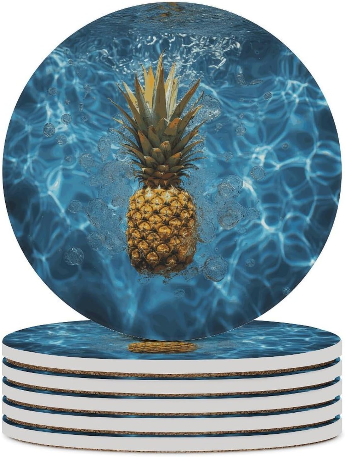 Pineapple in The Pool Coaster with Cork Base Drink Coasters for Coffee Table Decor Modern Cup Coasters with Non-Slip & Heat-Resistant Cute Ceramic Table Coaster for Home Dining